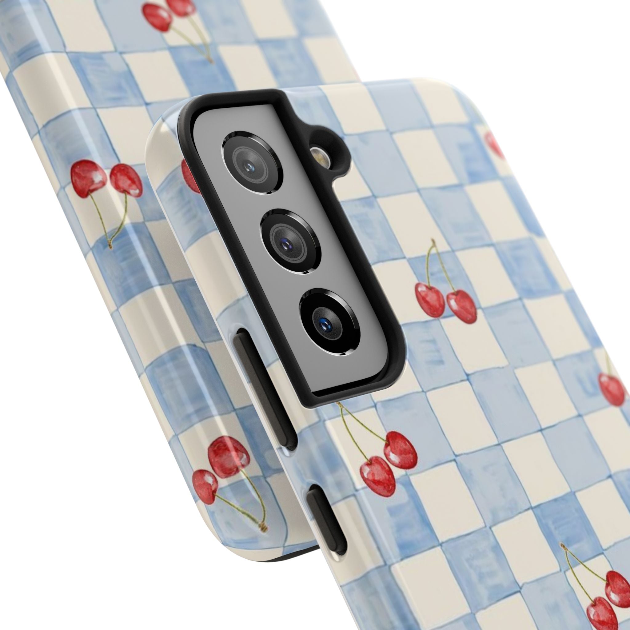 Retro Blue Plaid Cherry Pattern Phone Case