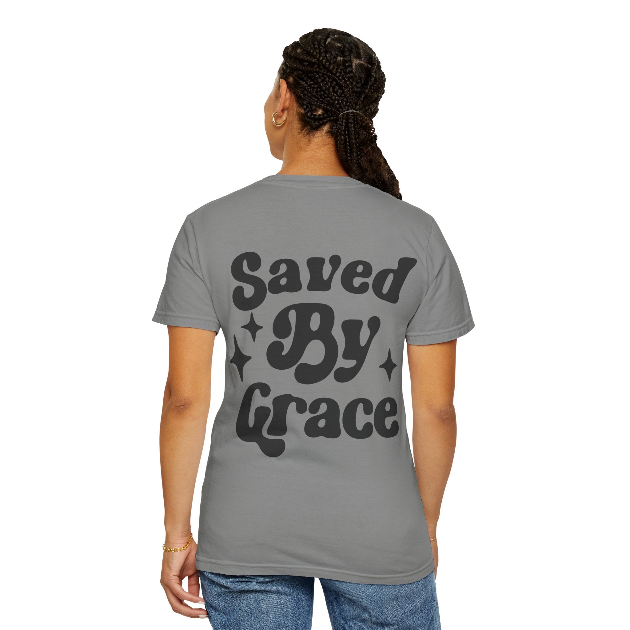 Garment-Dyed T-Shirt with 'Saved By Grace' Design