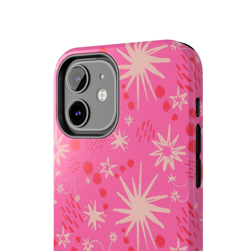 Tough Phone Case — Pink Retro Starburst Floral Protective Cover