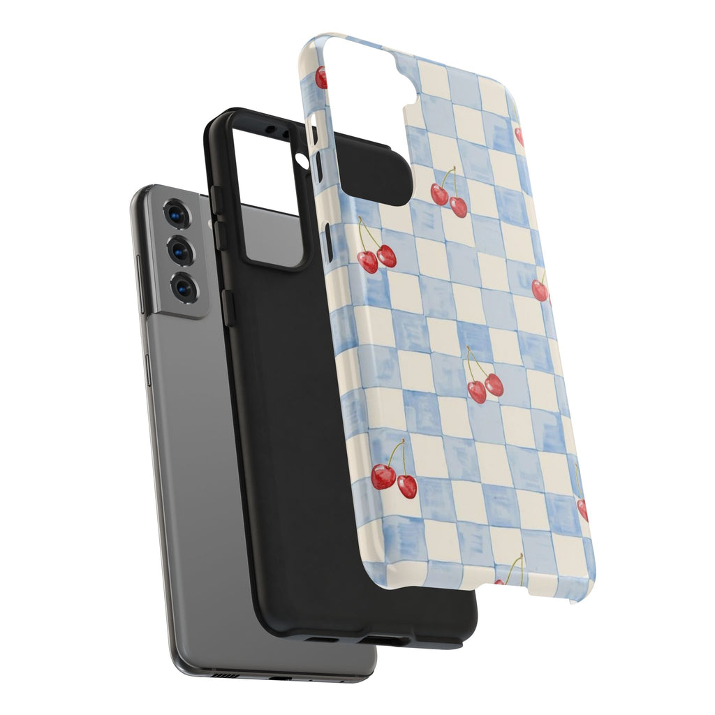 Retro Blue Plaid Cherry Pattern Phone Case