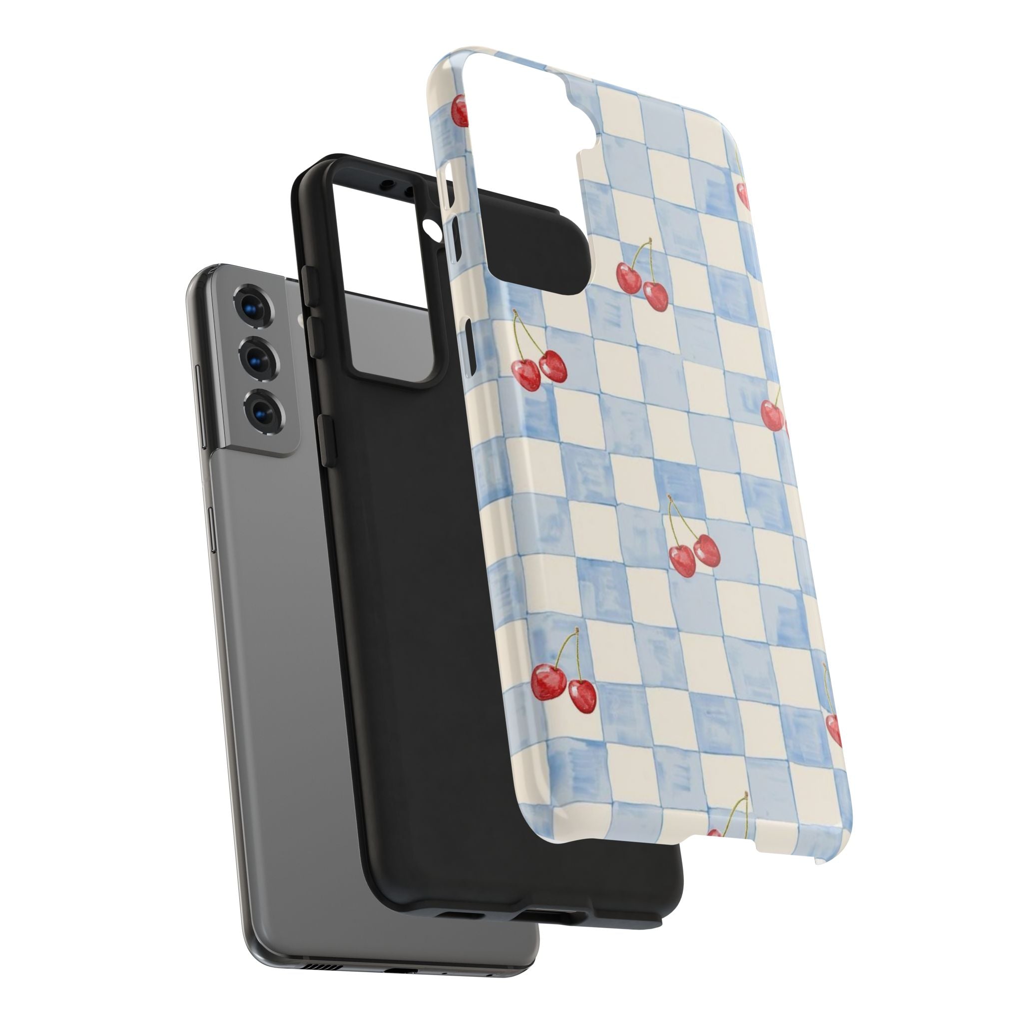 Retro Blue Plaid Cherry Pattern Phone Case