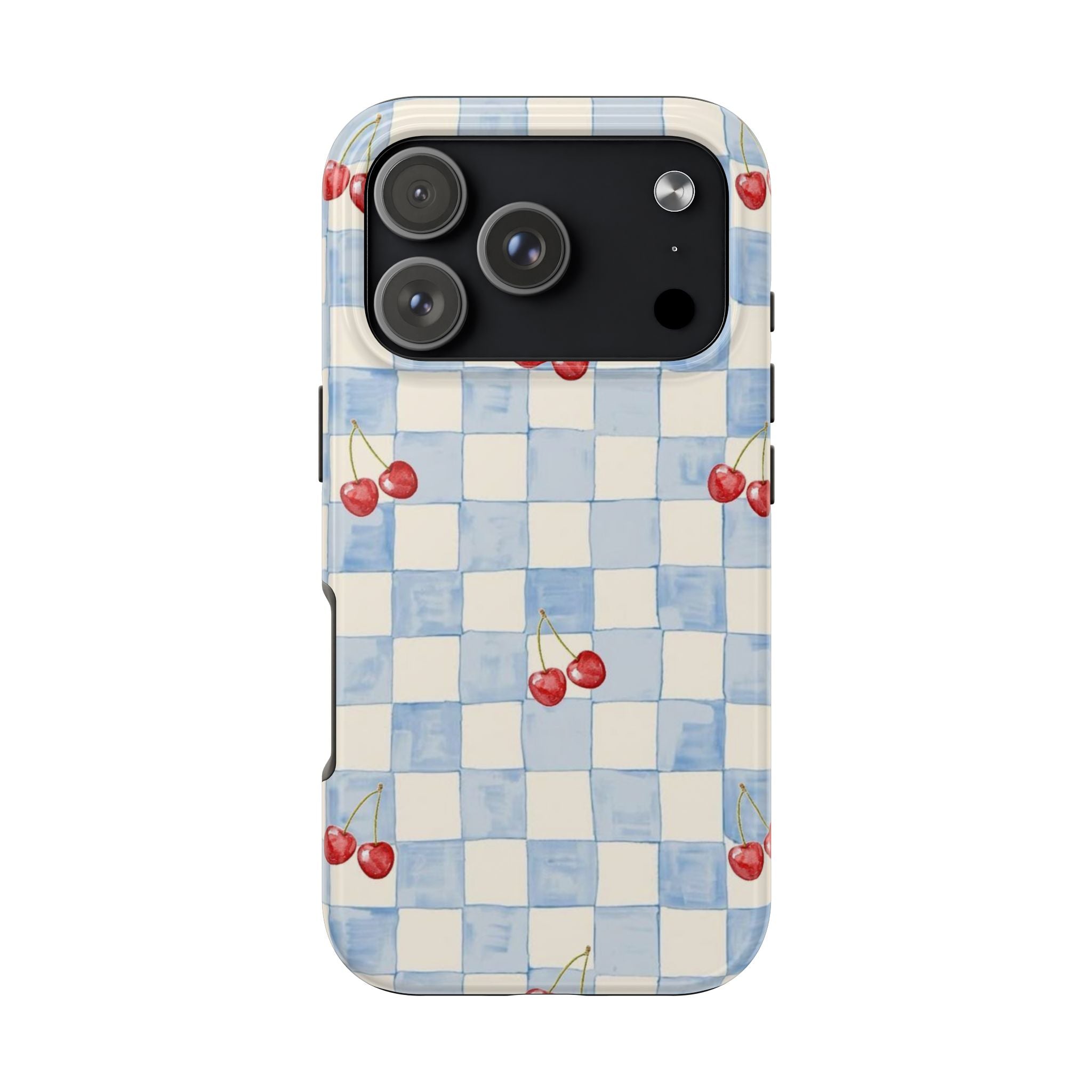 Retro Blue Plaid Cherry Pattern Phone Case