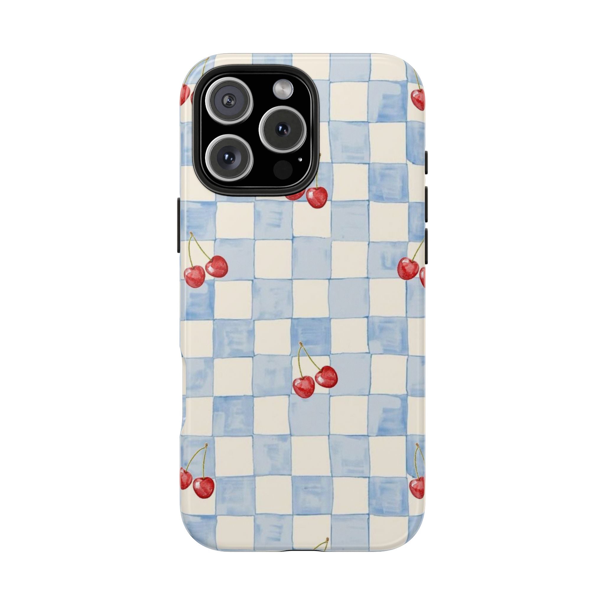 Retro Blue Plaid Cherry Pattern Phone Case
