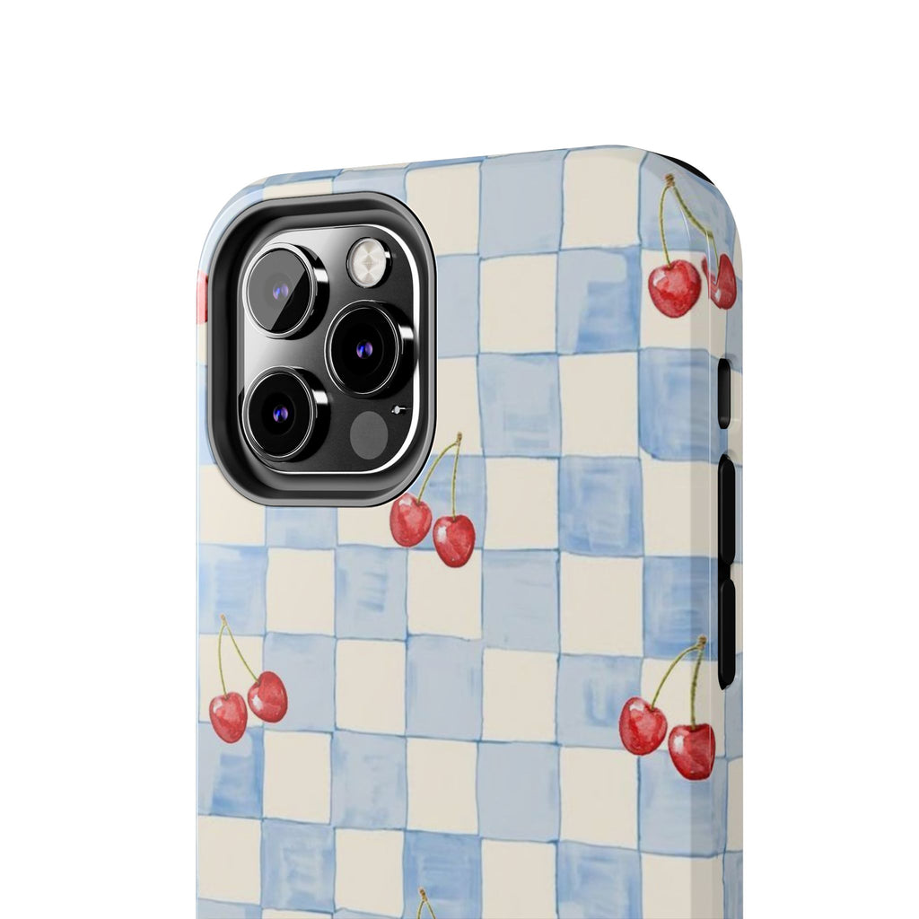 Retro Blue Plaid Cherry Pattern Phone Case