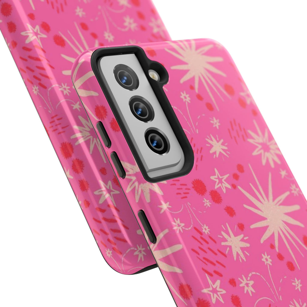 Tough Phone Case — Pink Retro Starburst Floral Protective Cover