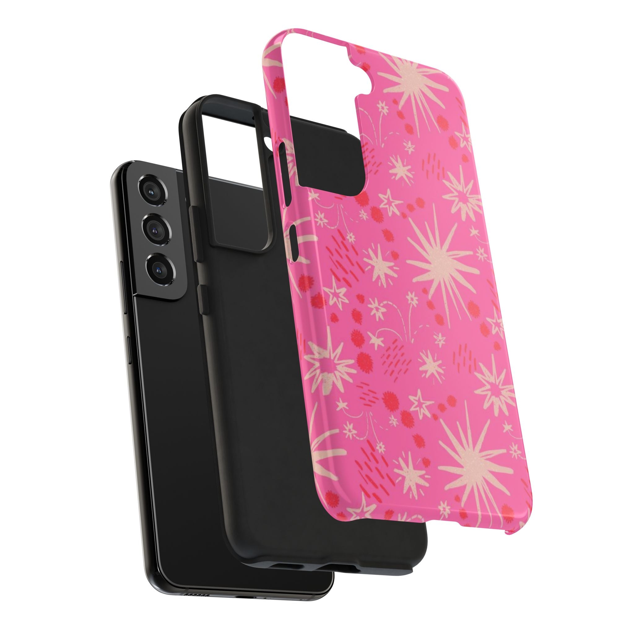 Tough Phone Case — Pink Retro Starburst Floral Protective Cover
