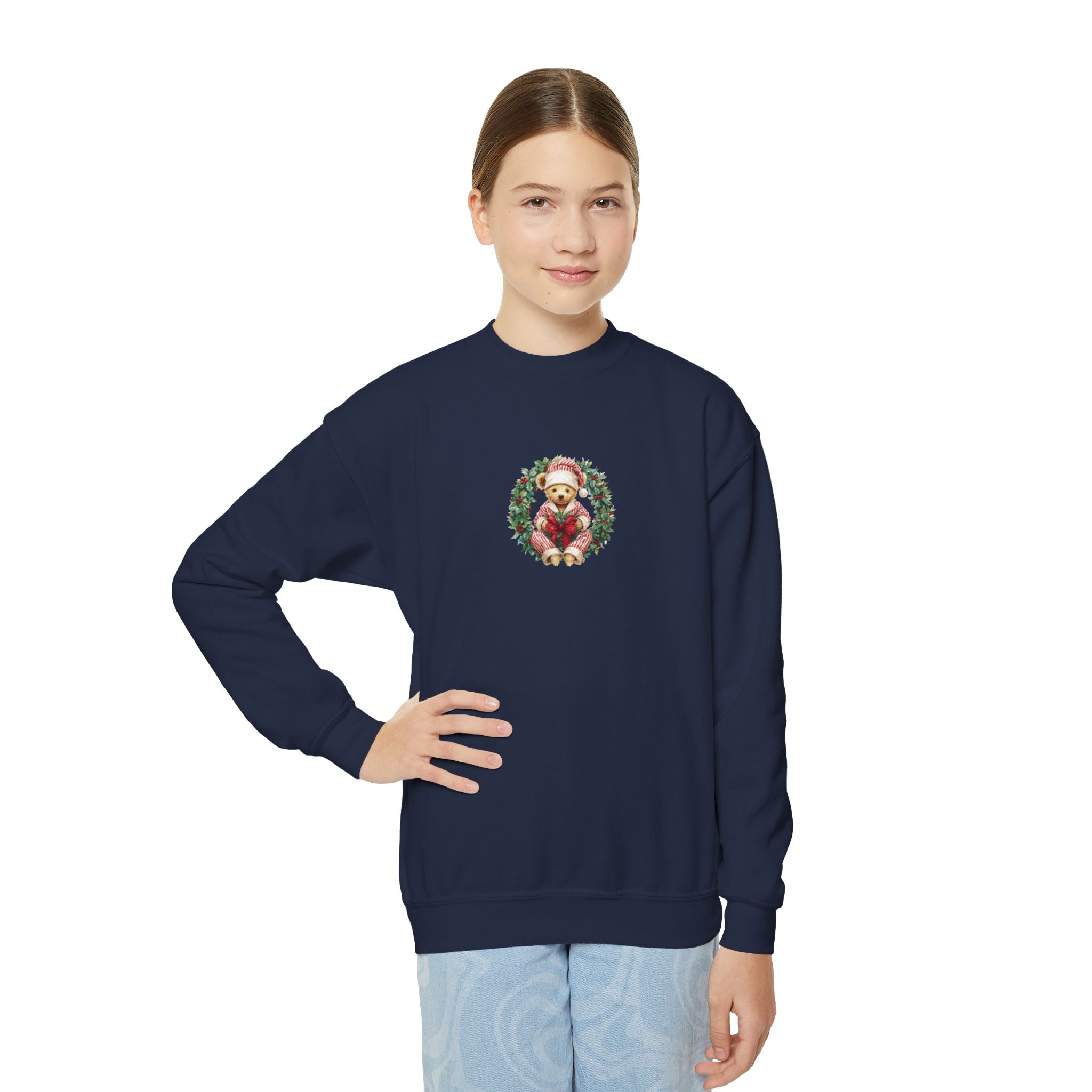 Kids Christmas Crewneck Sweatshirt – Vintage Santa Wreath Design