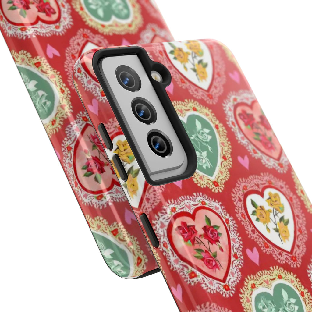 Vintage Floral Heart Tough Phone Case