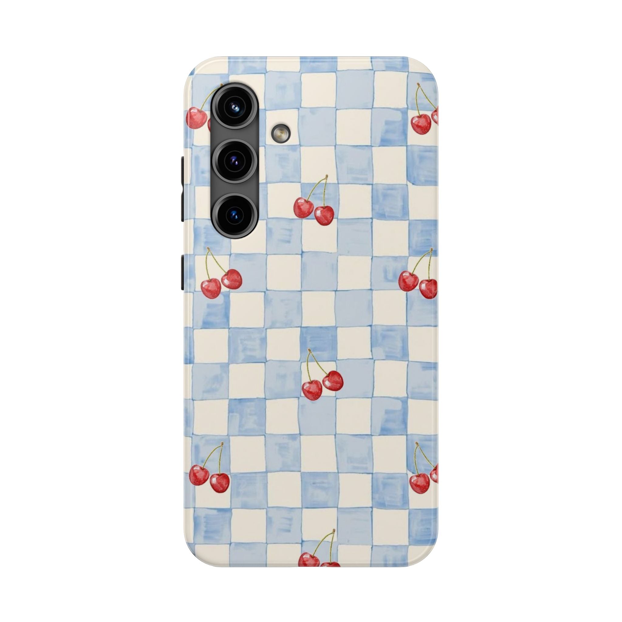 Retro Blue Plaid Cherry Pattern Phone Case