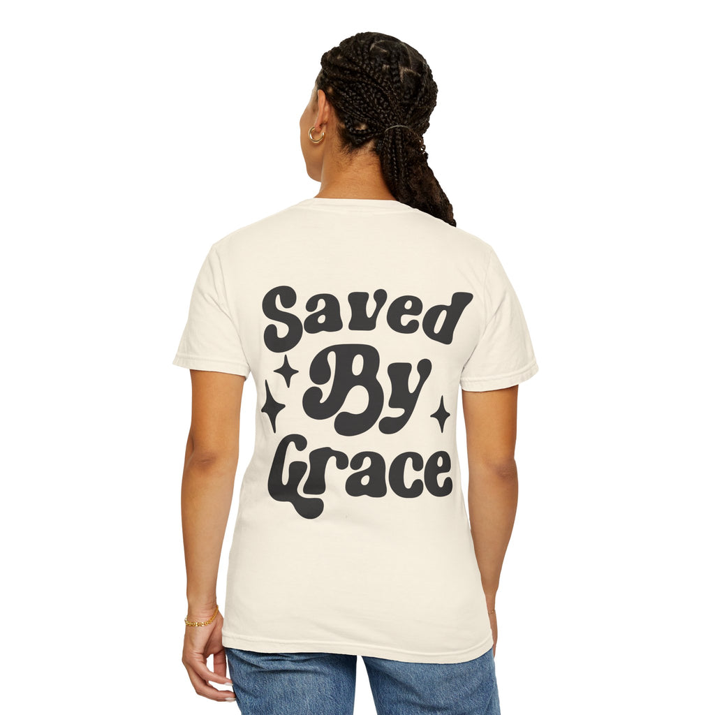 Garment-Dyed T-Shirt with 'Saved By Grace' Design