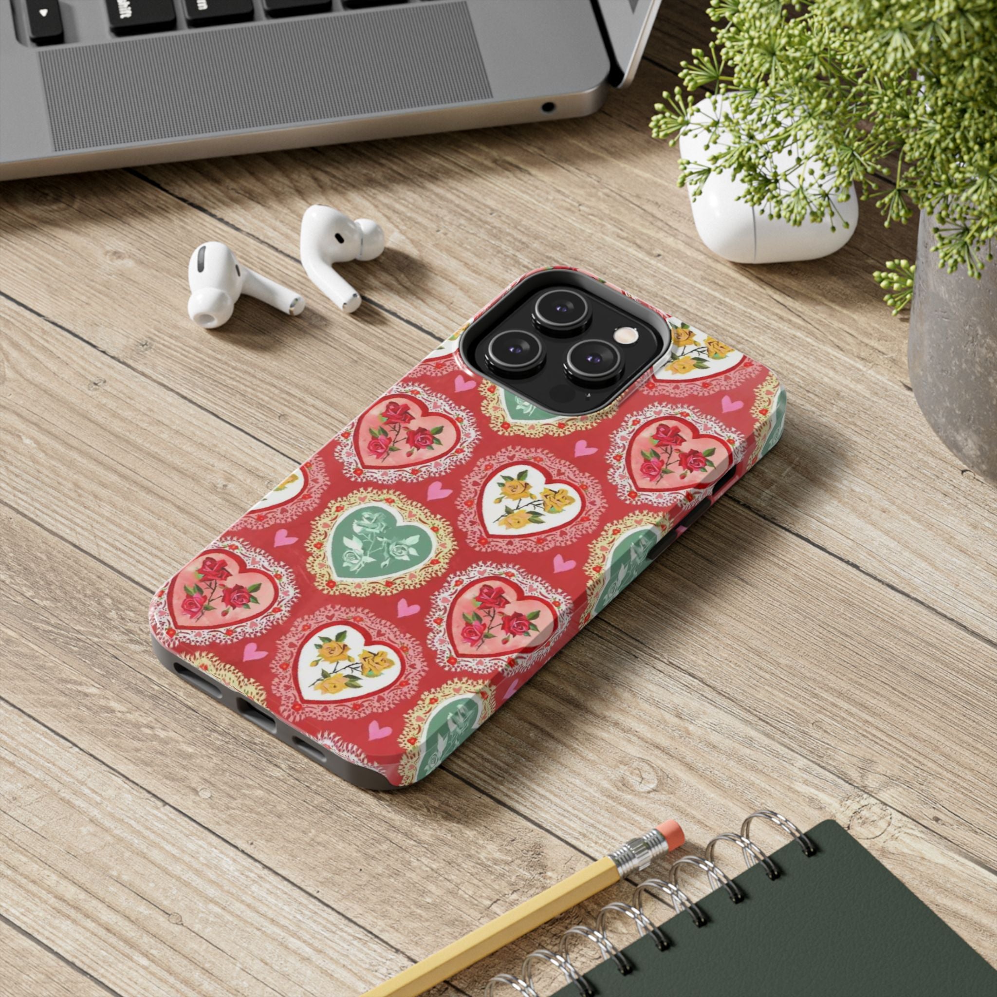 Vintage Floral Heart Tough Phone Case