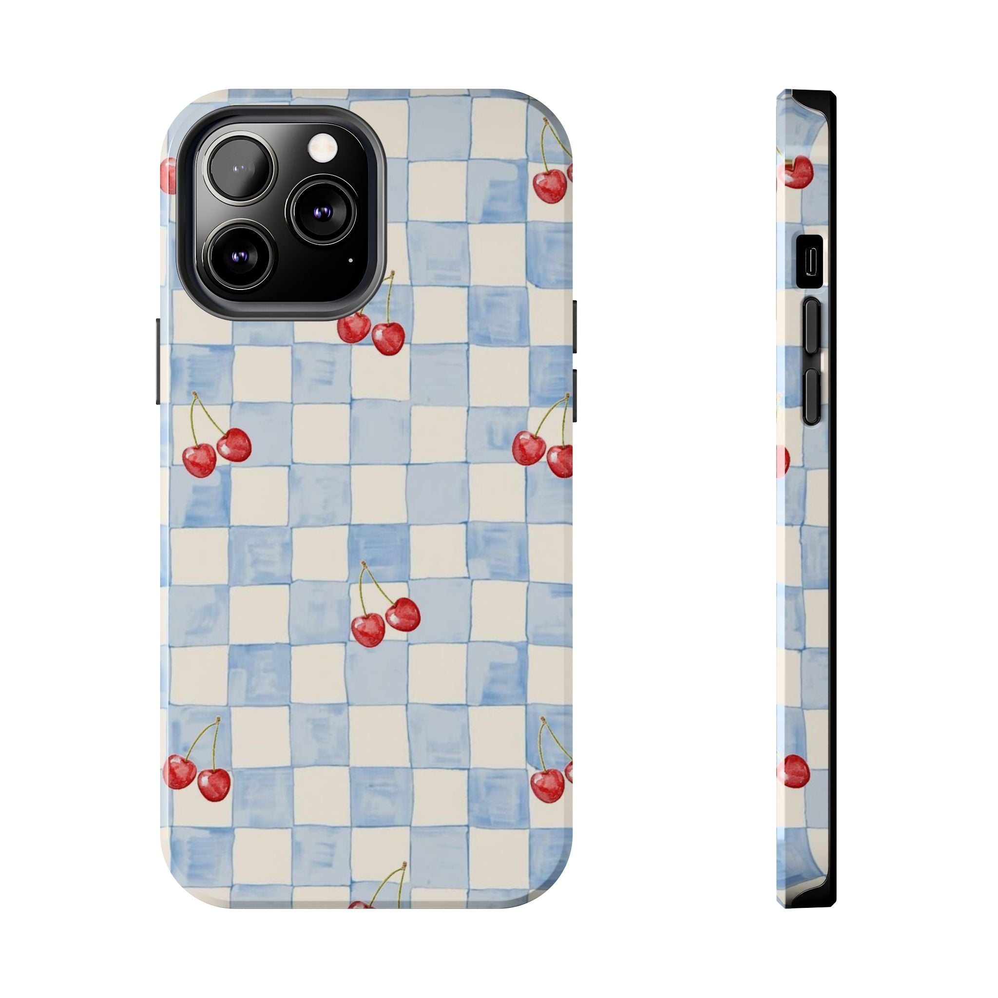 Retro Blue Plaid Cherry Pattern Phone Case