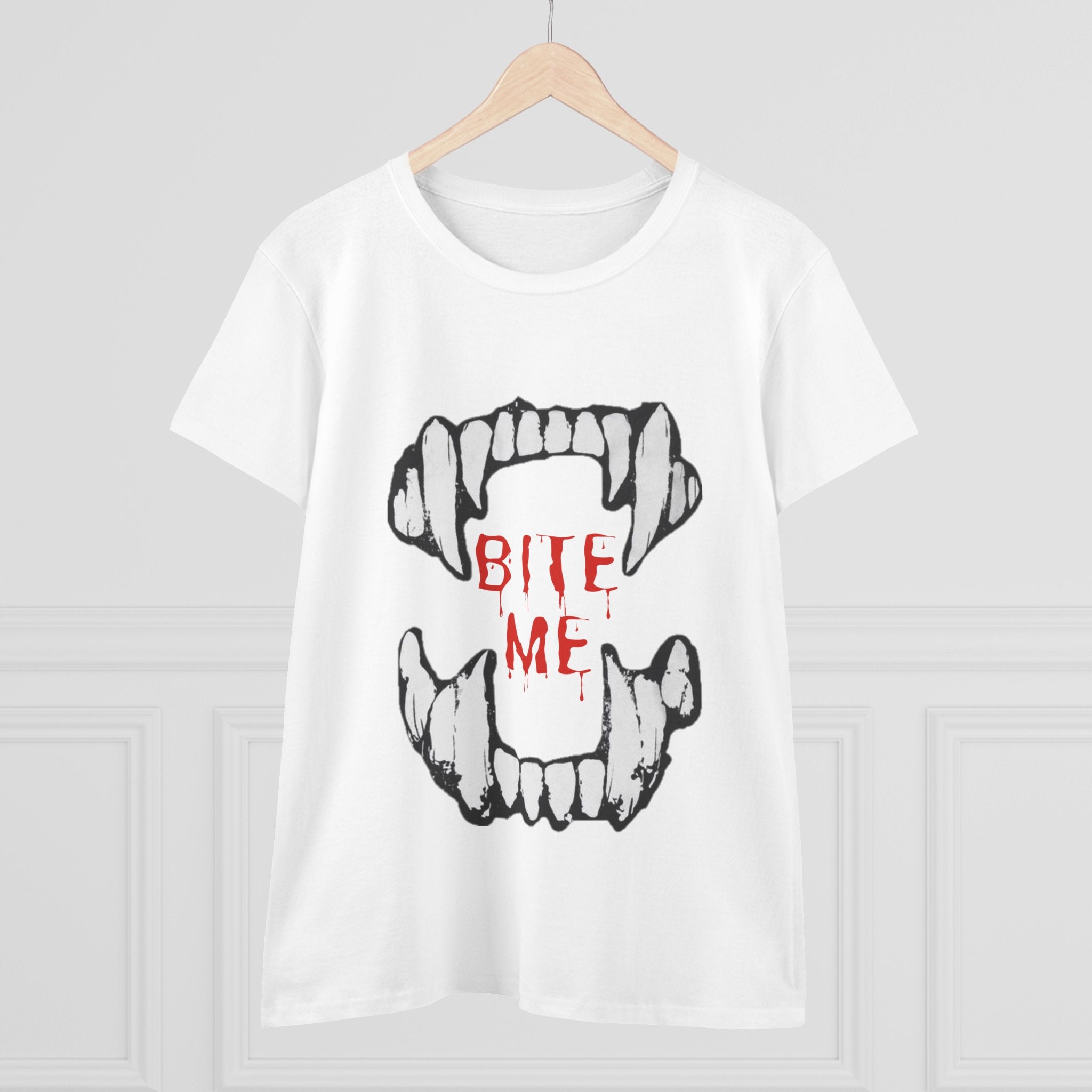 Women's Vampire Bite Tee, Halloween T-Shirt, Gothic Graphic Shirt, Cute Horror Tee, Casual Soft Cotton Top