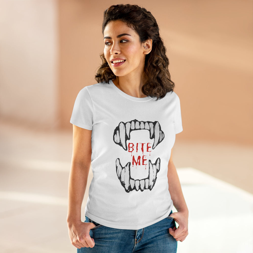 Women's Vampire Bite Tee, Halloween T-Shirt, Gothic Graphic Shirt, Cute Horror Tee, Casual Soft Cotton Top