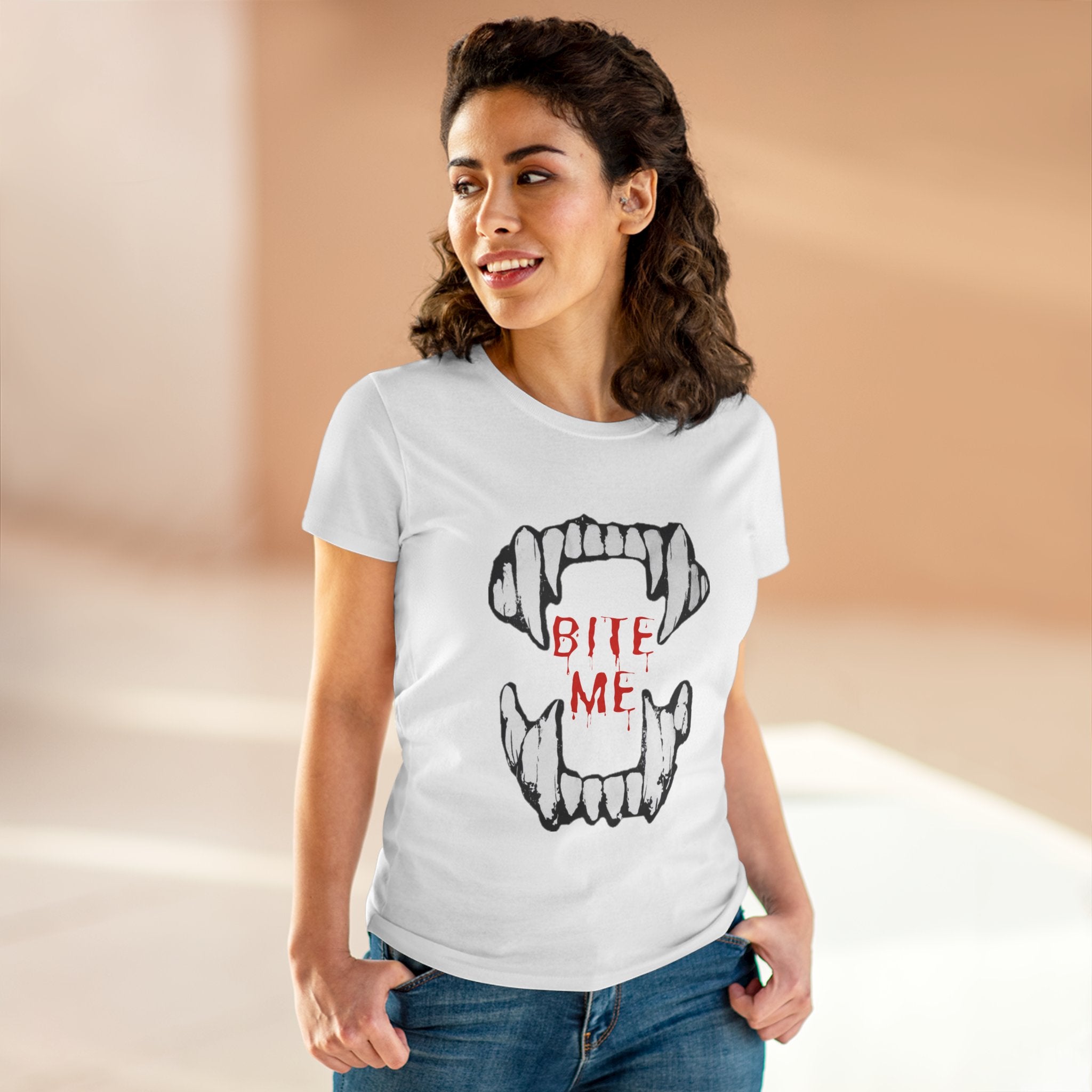 Women's Vampire Bite Tee, Halloween T-Shirt, Gothic Graphic Shirt, Cute Horror Tee, Casual Soft Cotton Top