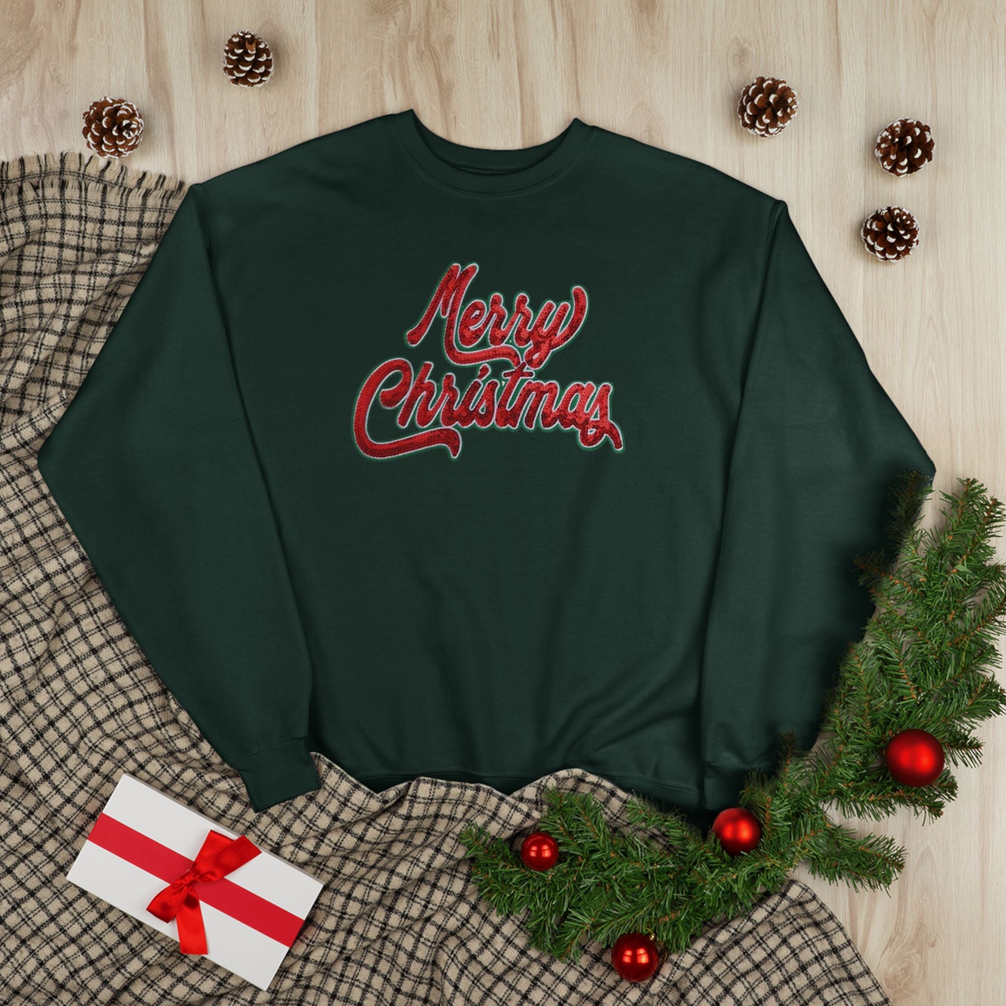Merry Christmas Crewneck Sweatshirt — Retro Sequin Holiday Sweater