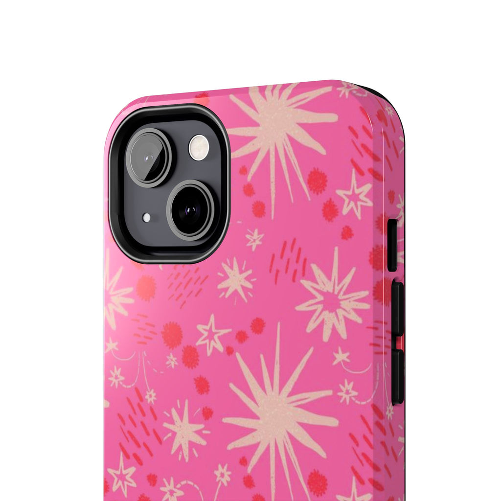 Tough Phone Case — Pink Retro Starburst Floral Protective Cover