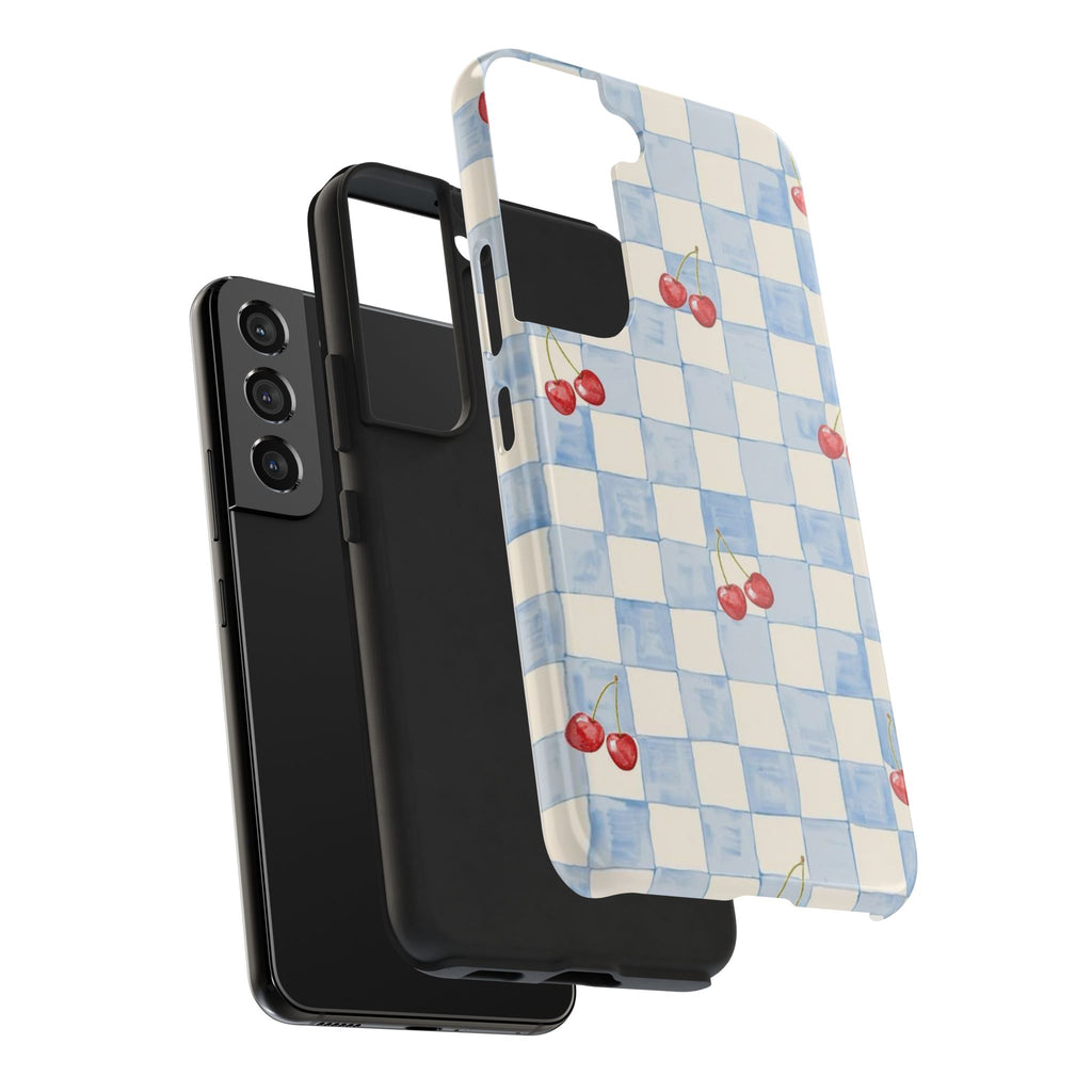 Retro Blue Plaid Cherry Pattern Phone Case
