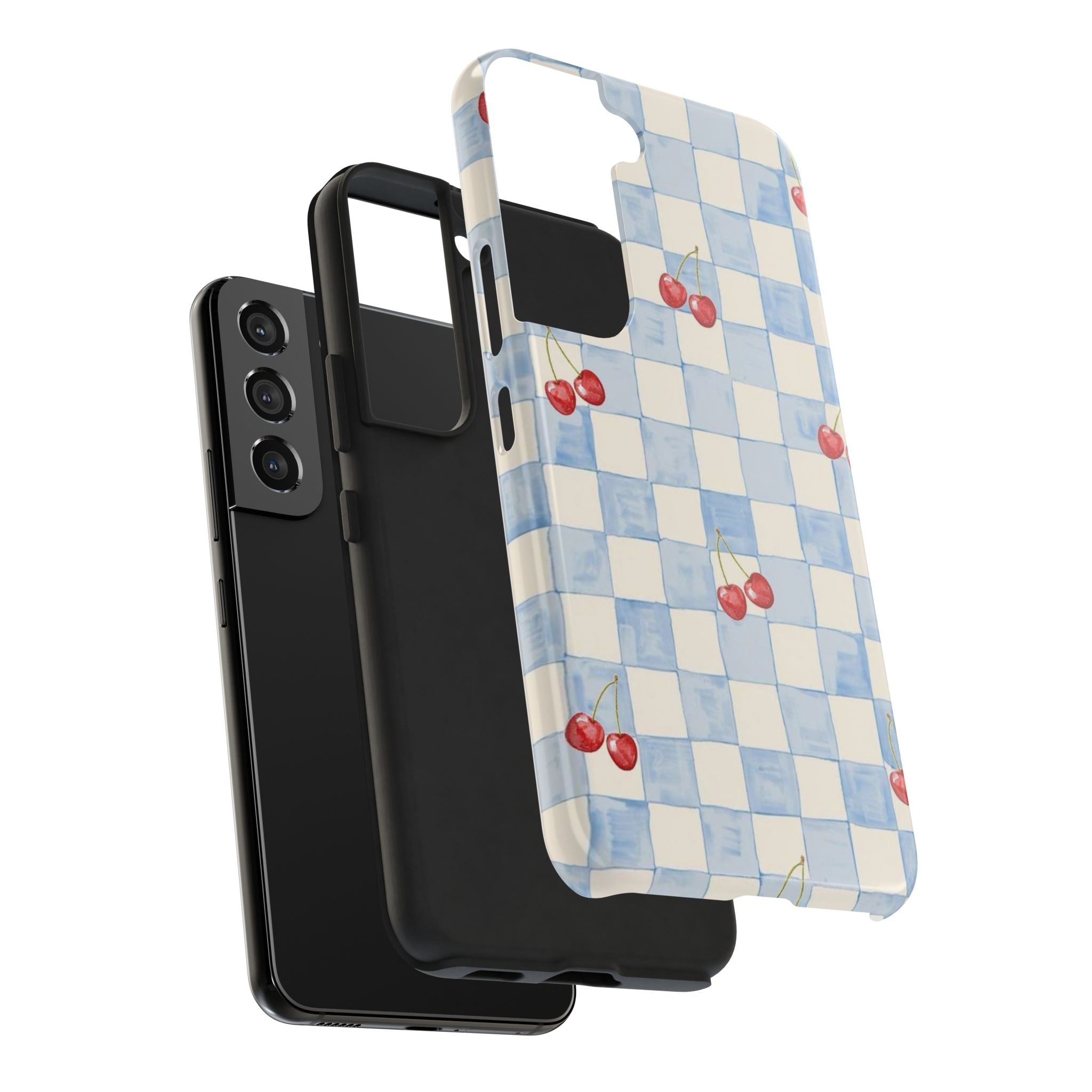 Retro Blue Plaid Cherry Pattern Phone Case