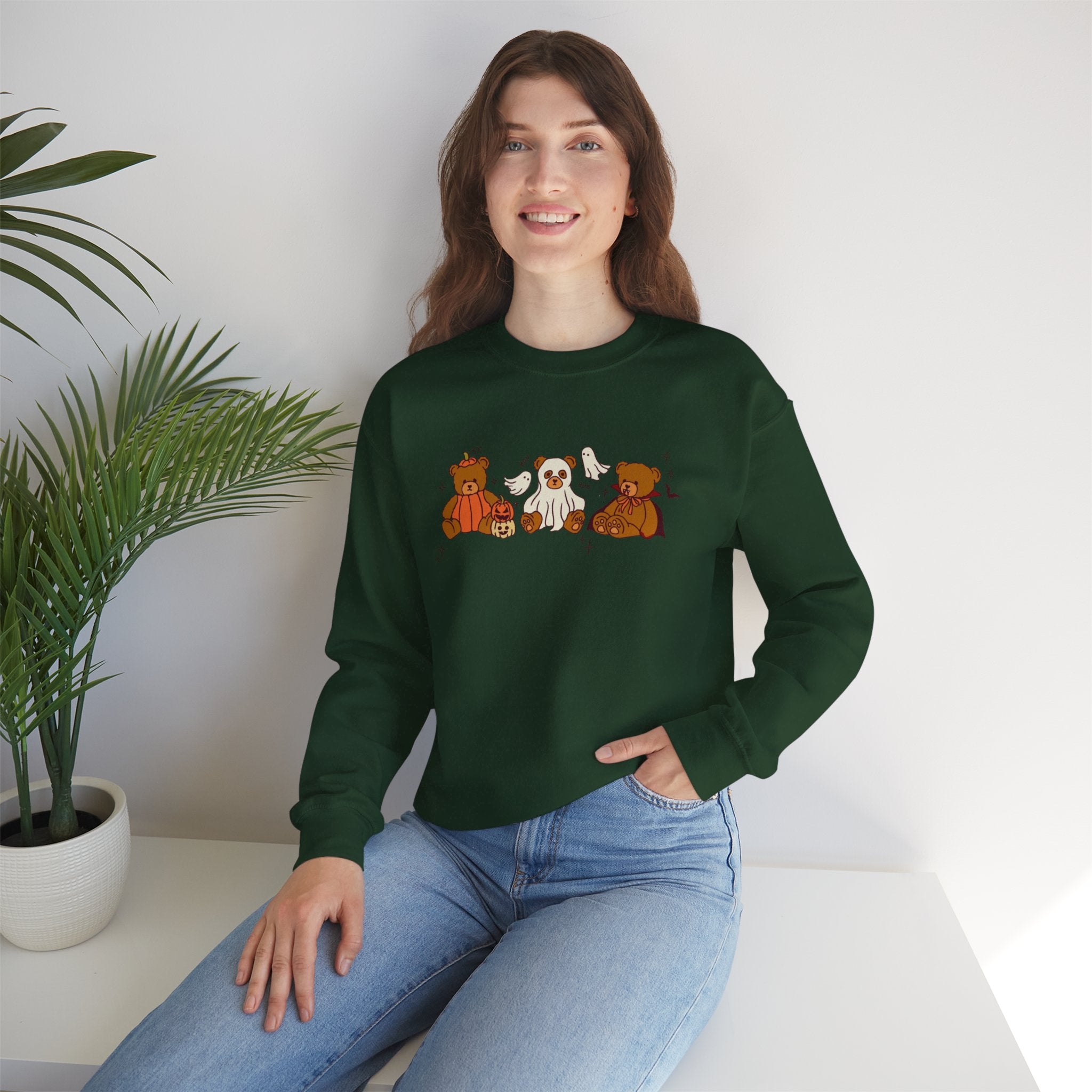 Cozy Halloween Crewneck Sweatshirt with Cute Bears