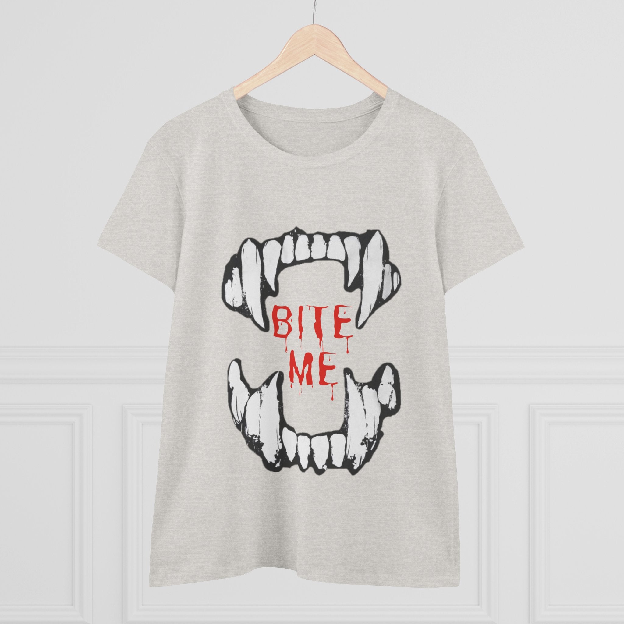 Women's Vampire Bite Tee, Halloween T-Shirt, Gothic Graphic Shirt, Cute Horror Tee, Casual Soft Cotton Top
