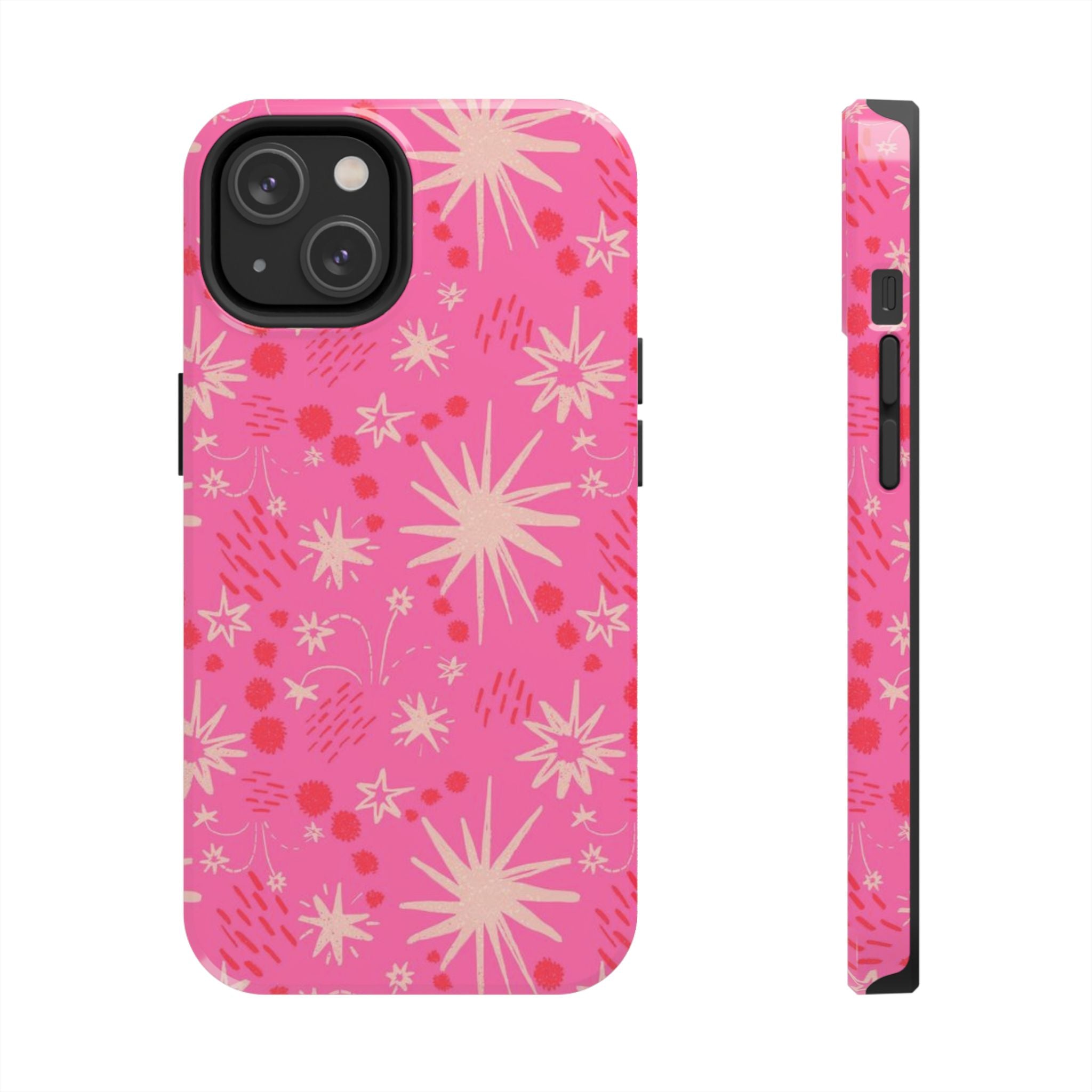 Tough Phone Case — Pink Retro Starburst Floral Protective Cover