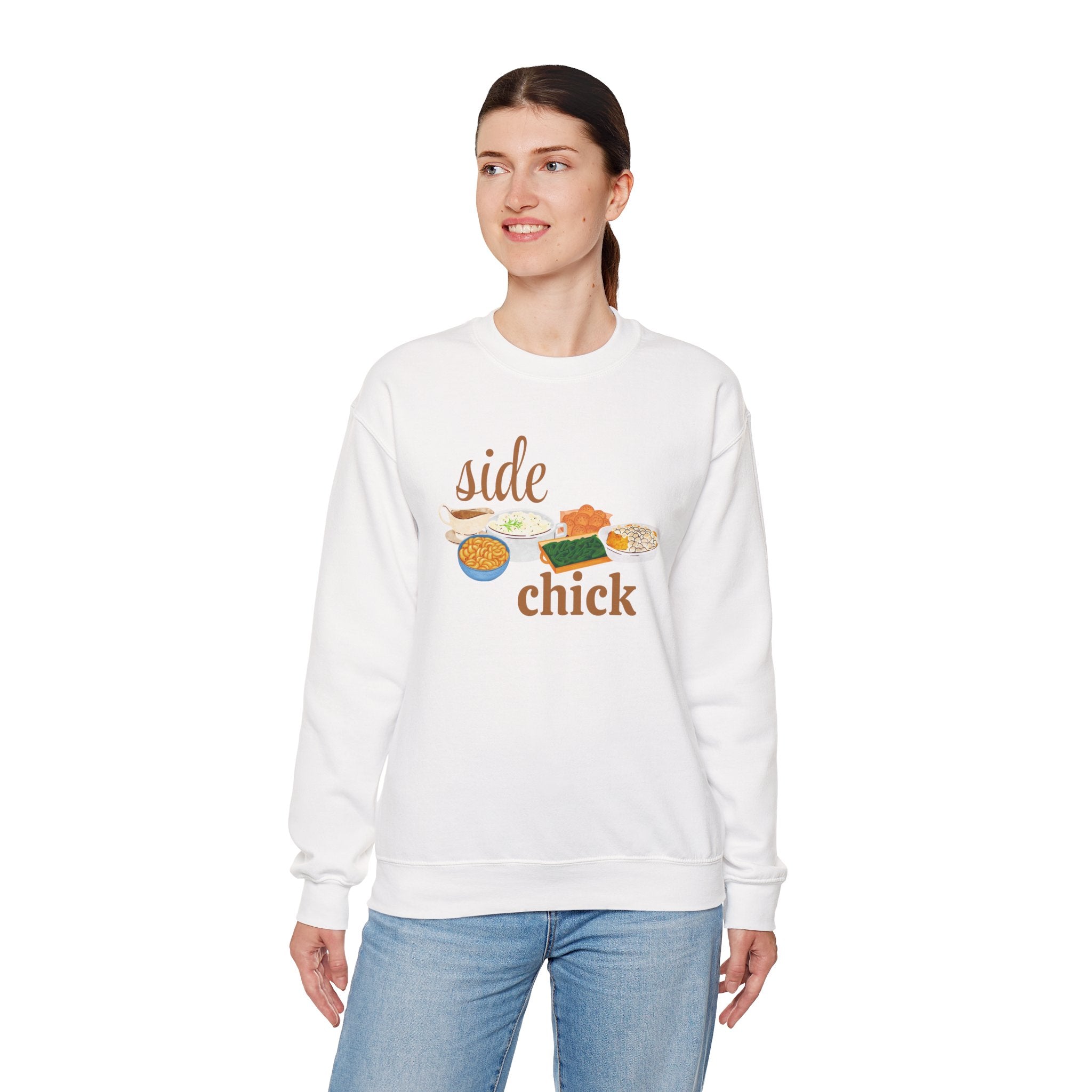 Side Chick Sweatshirt — Funny Foodie Crewneck with Comfort Foods