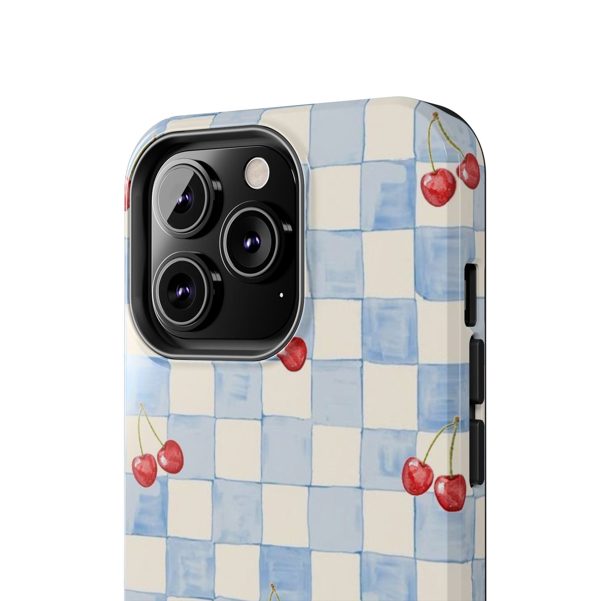 Retro Blue Plaid Cherry Pattern Phone Case