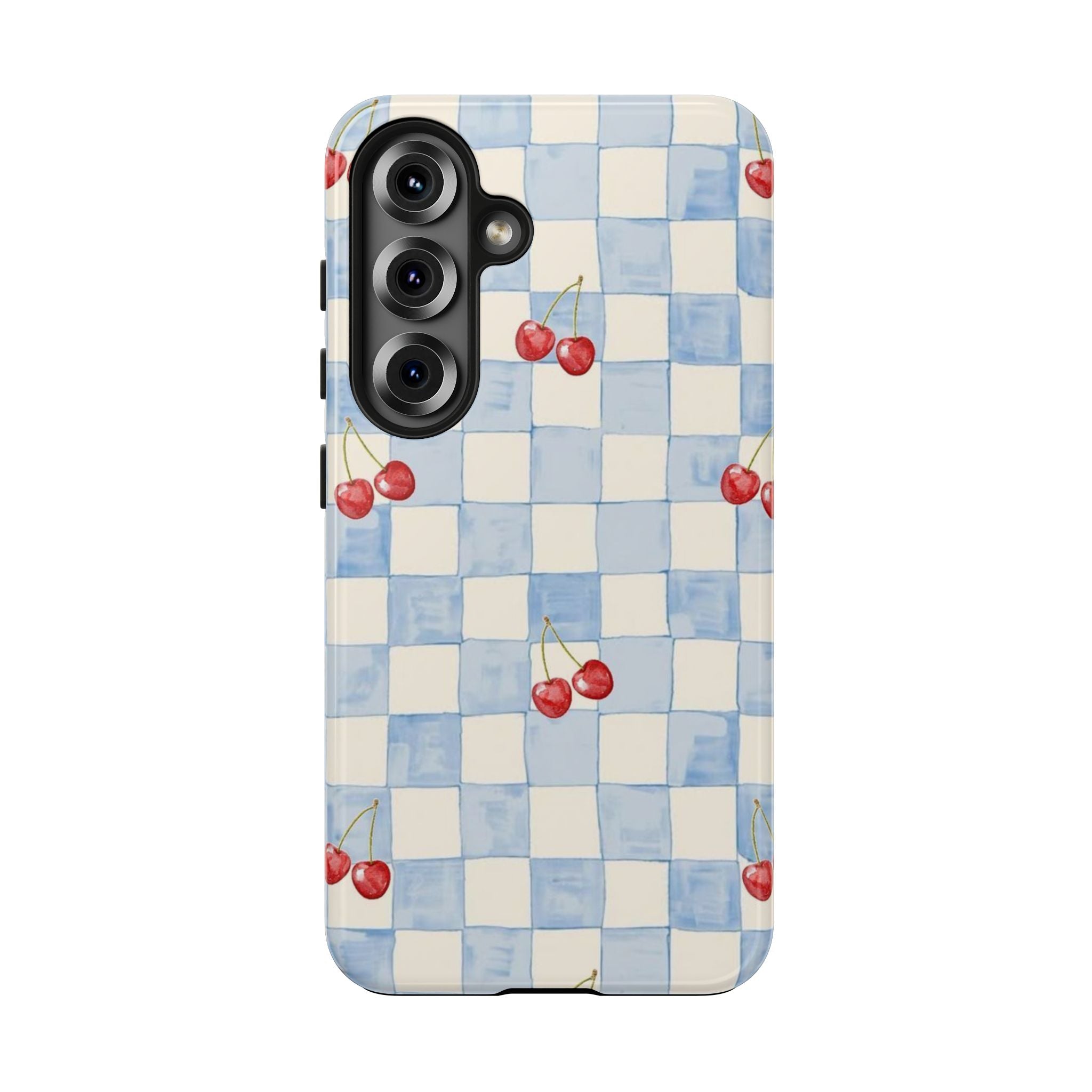 Retro Blue Plaid Cherry Pattern Phone Case