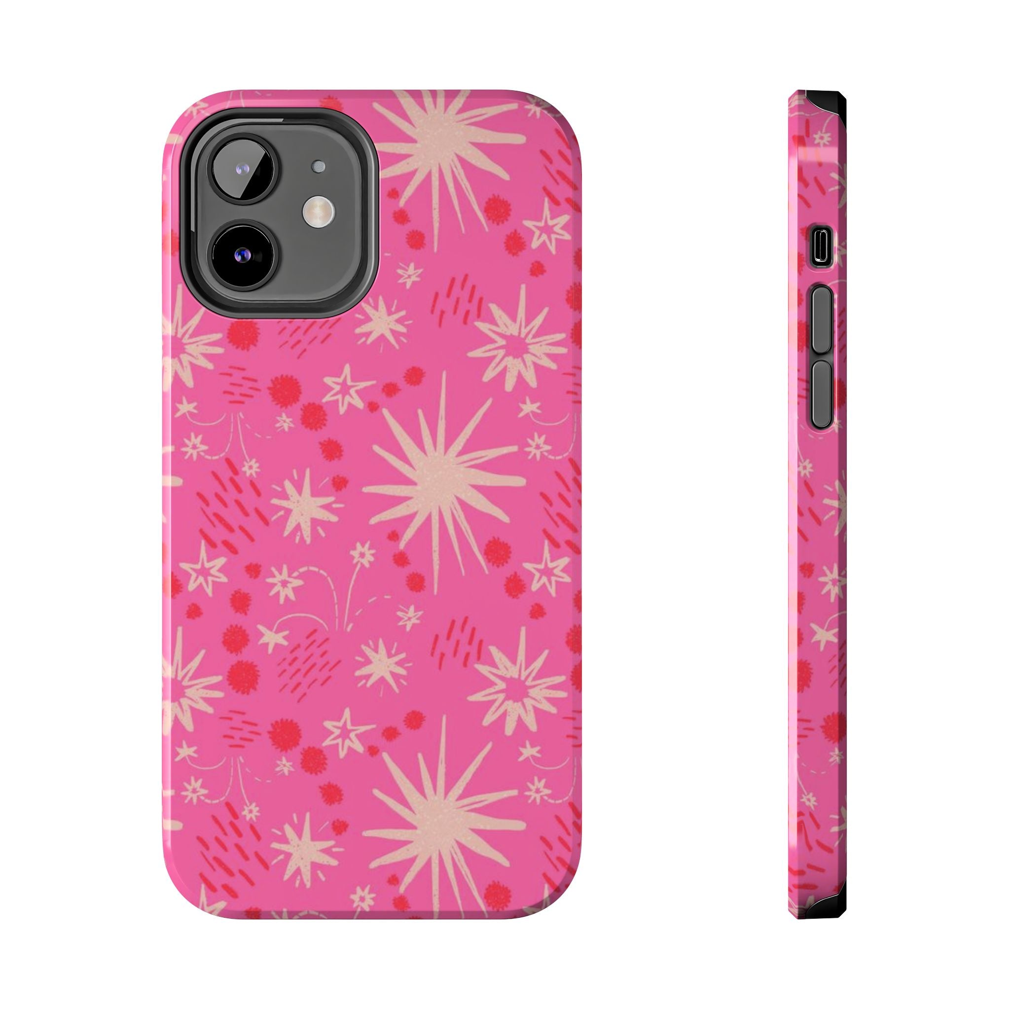 Tough Phone Case — Pink Retro Starburst Floral Protective Cover