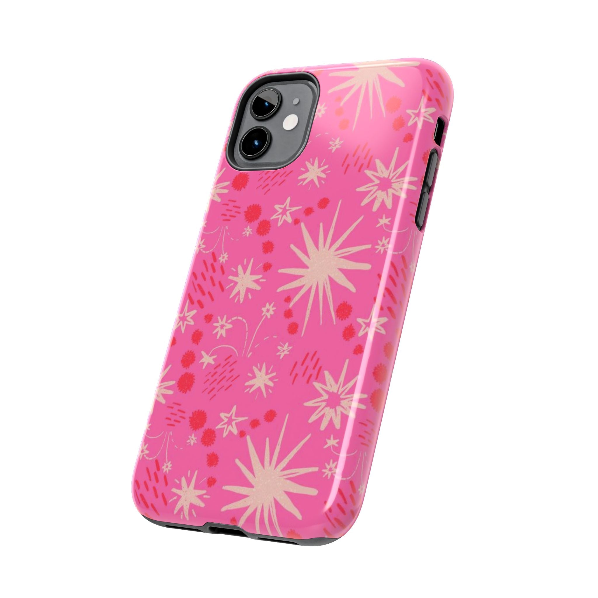 Tough Phone Case — Pink Retro Starburst Floral Protective Cover