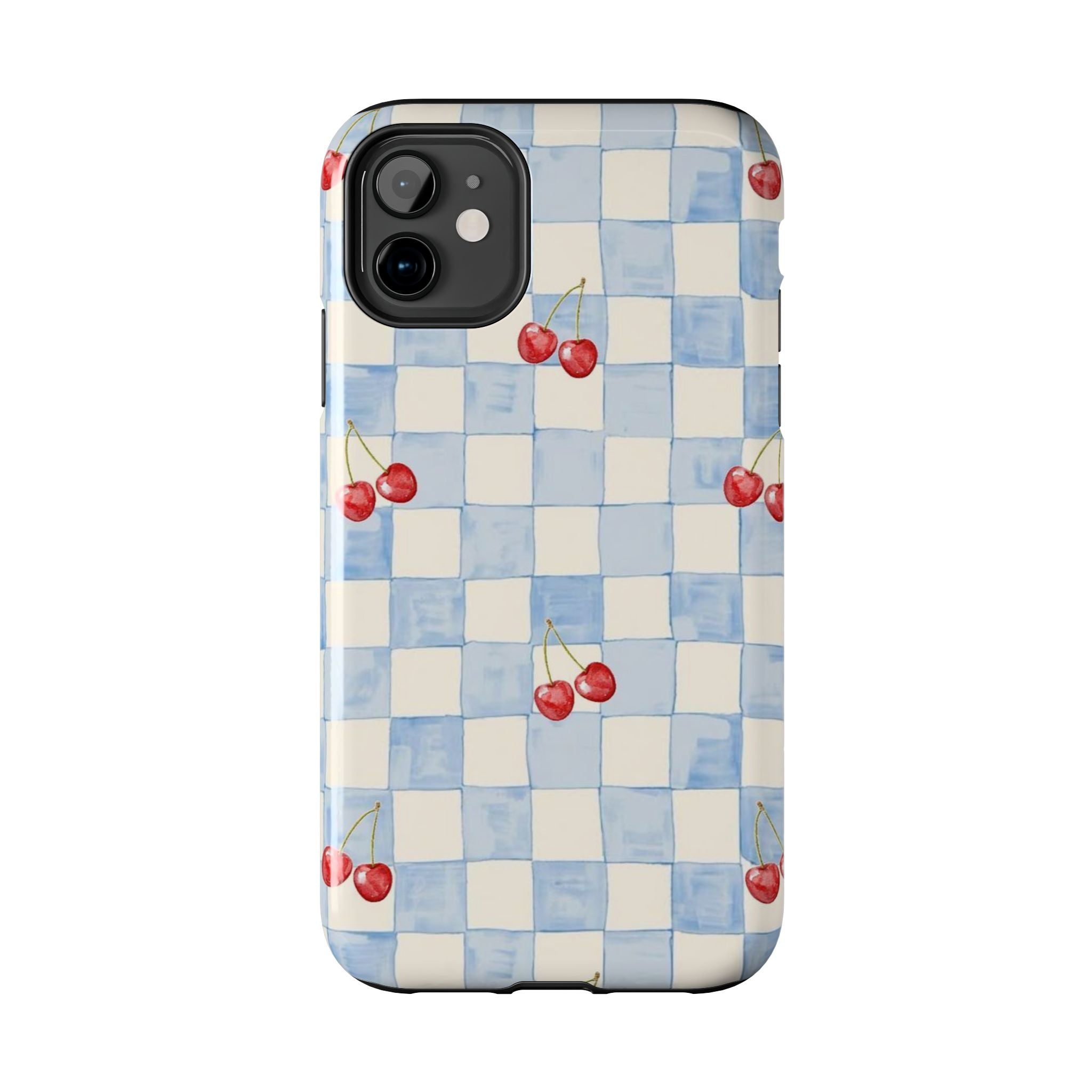 Retro Blue Plaid Cherry Pattern Phone Case