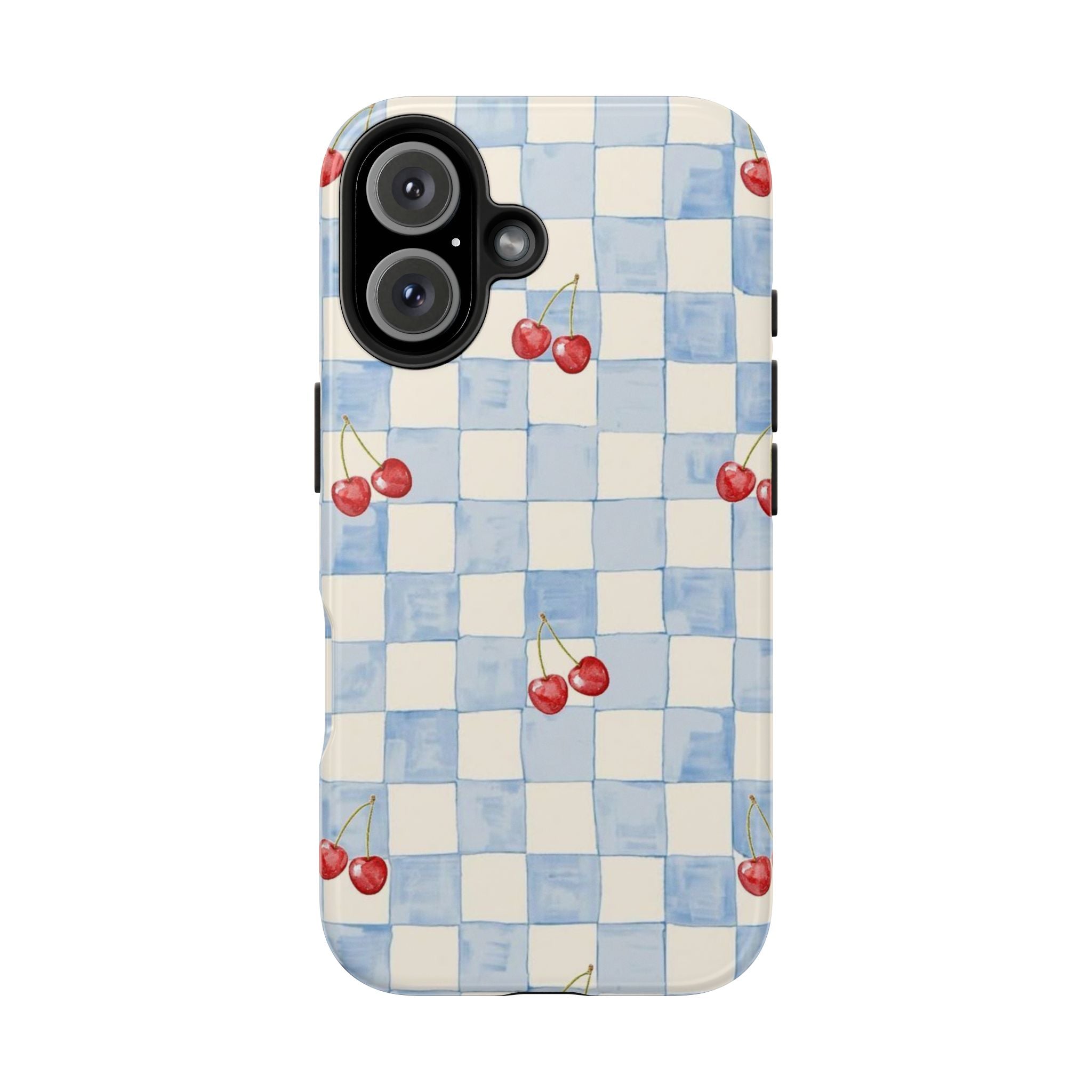 Retro Blue Plaid Cherry Pattern Phone Case