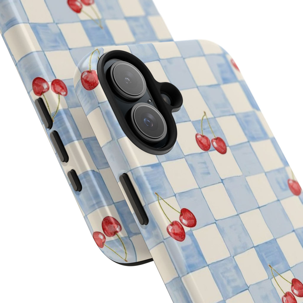 Retro Blue Plaid Cherry Pattern Phone Case
