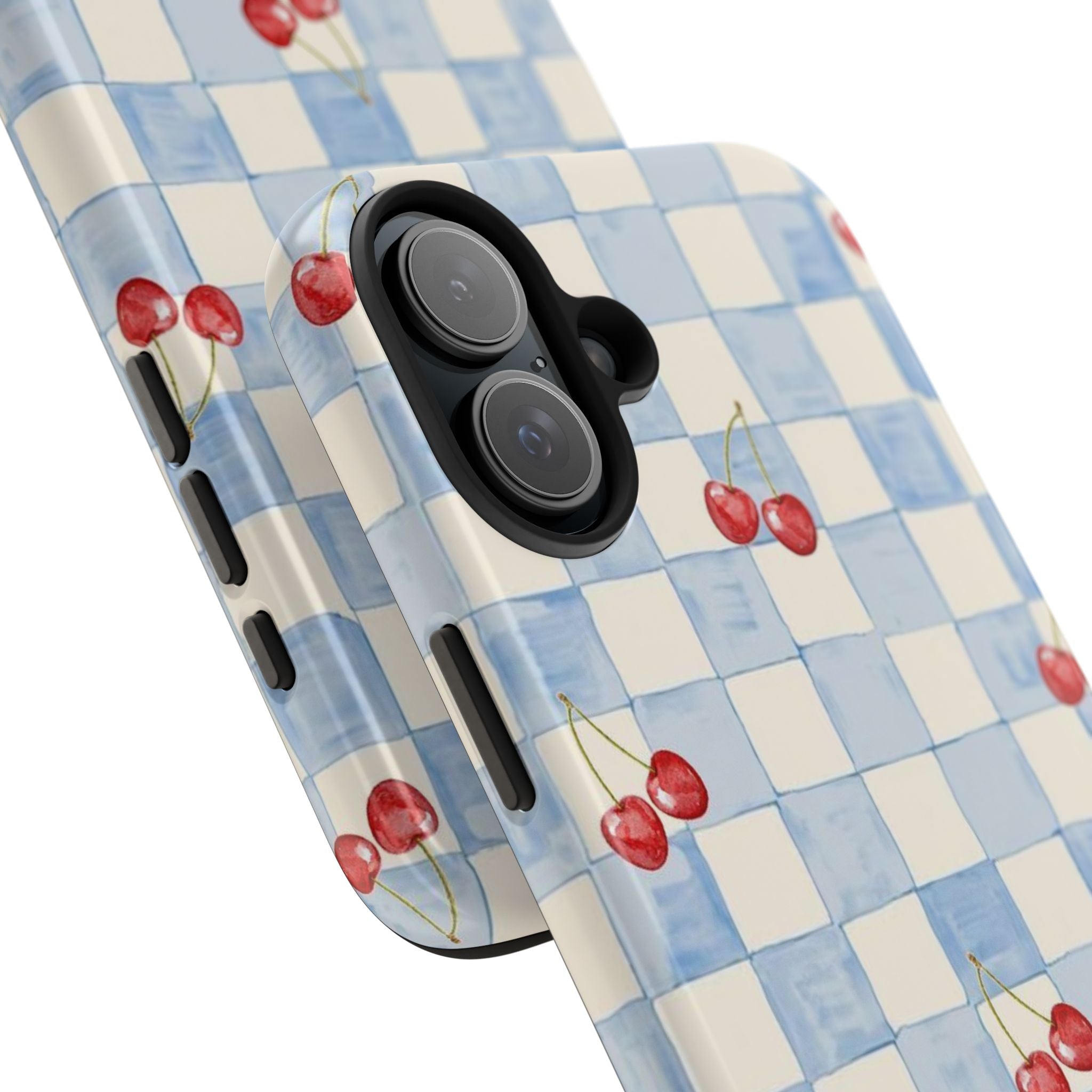 Retro Blue Plaid Cherry Pattern Phone Case