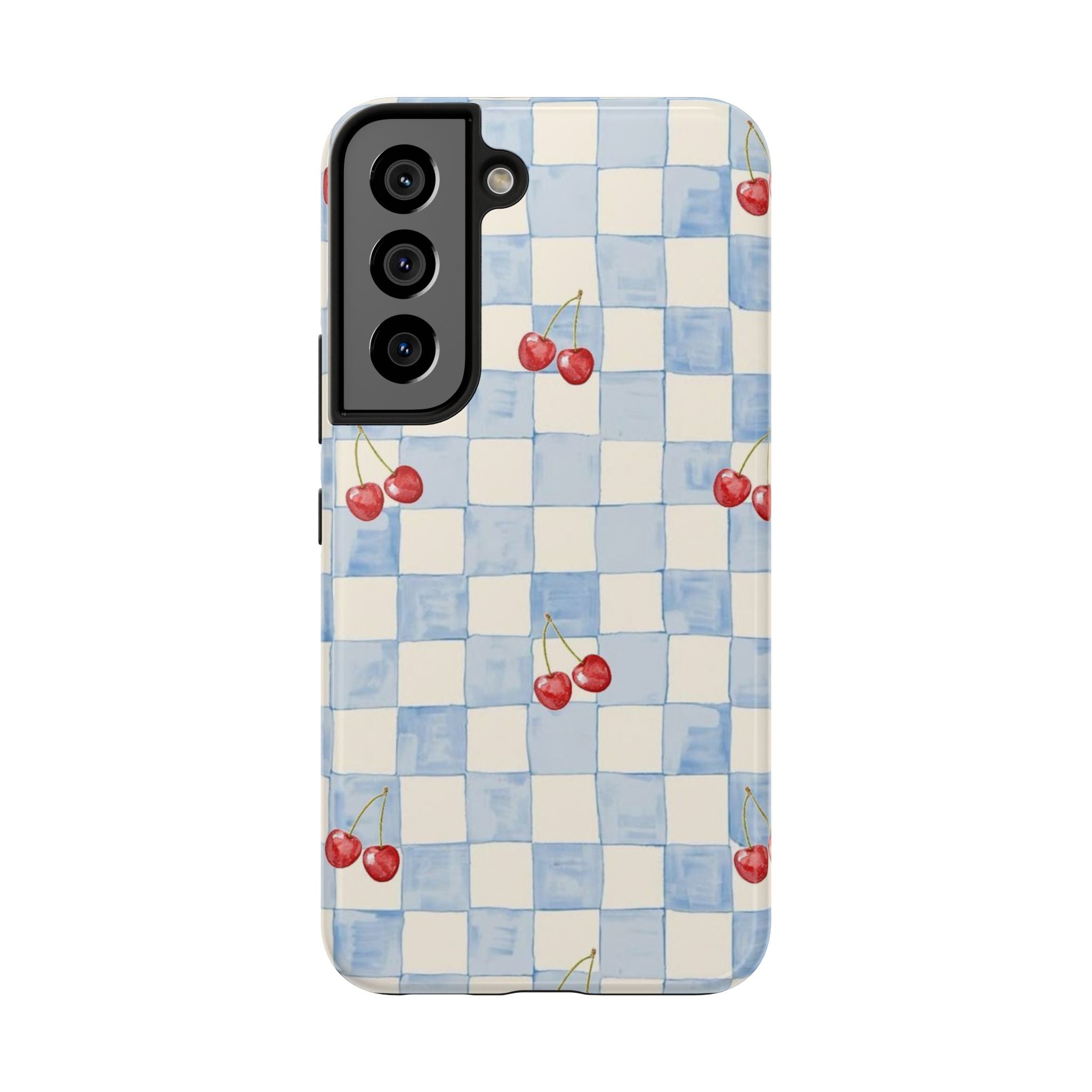 Retro Blue Plaid Cherry Pattern Phone Case