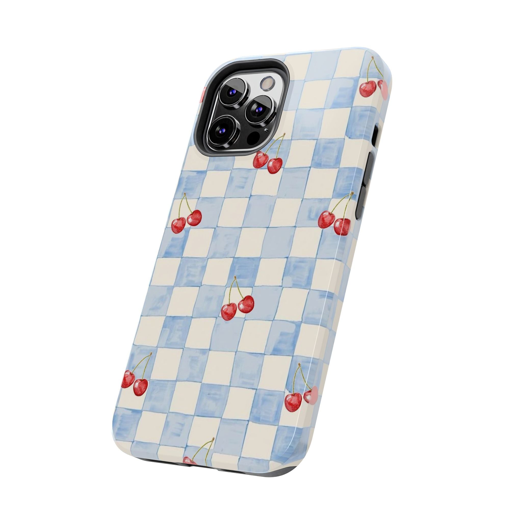 Retro Blue Plaid Cherry Pattern Phone Case