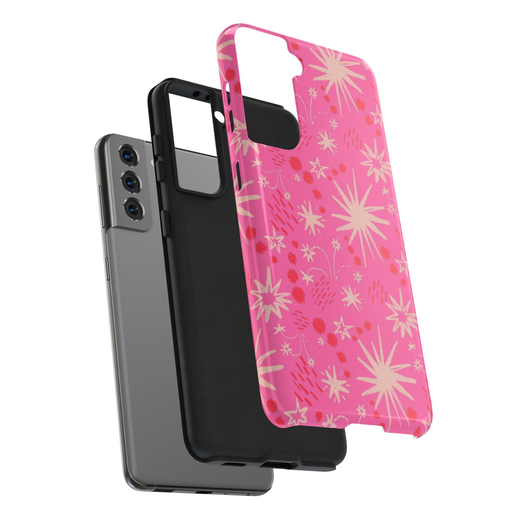 Tough Phone Case — Pink Retro Starburst Floral Protective Cover