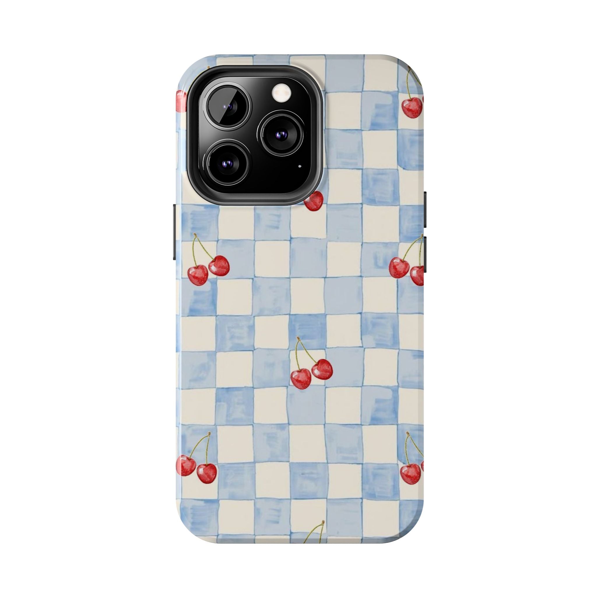 Retro Blue Plaid Cherry Pattern Phone Case