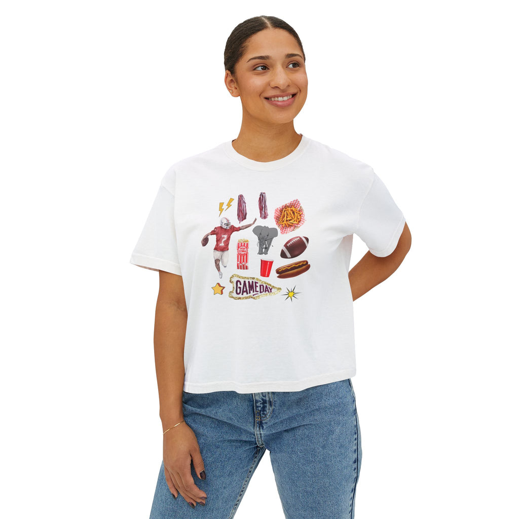 Women's Bama Football Charm Boxy Tee