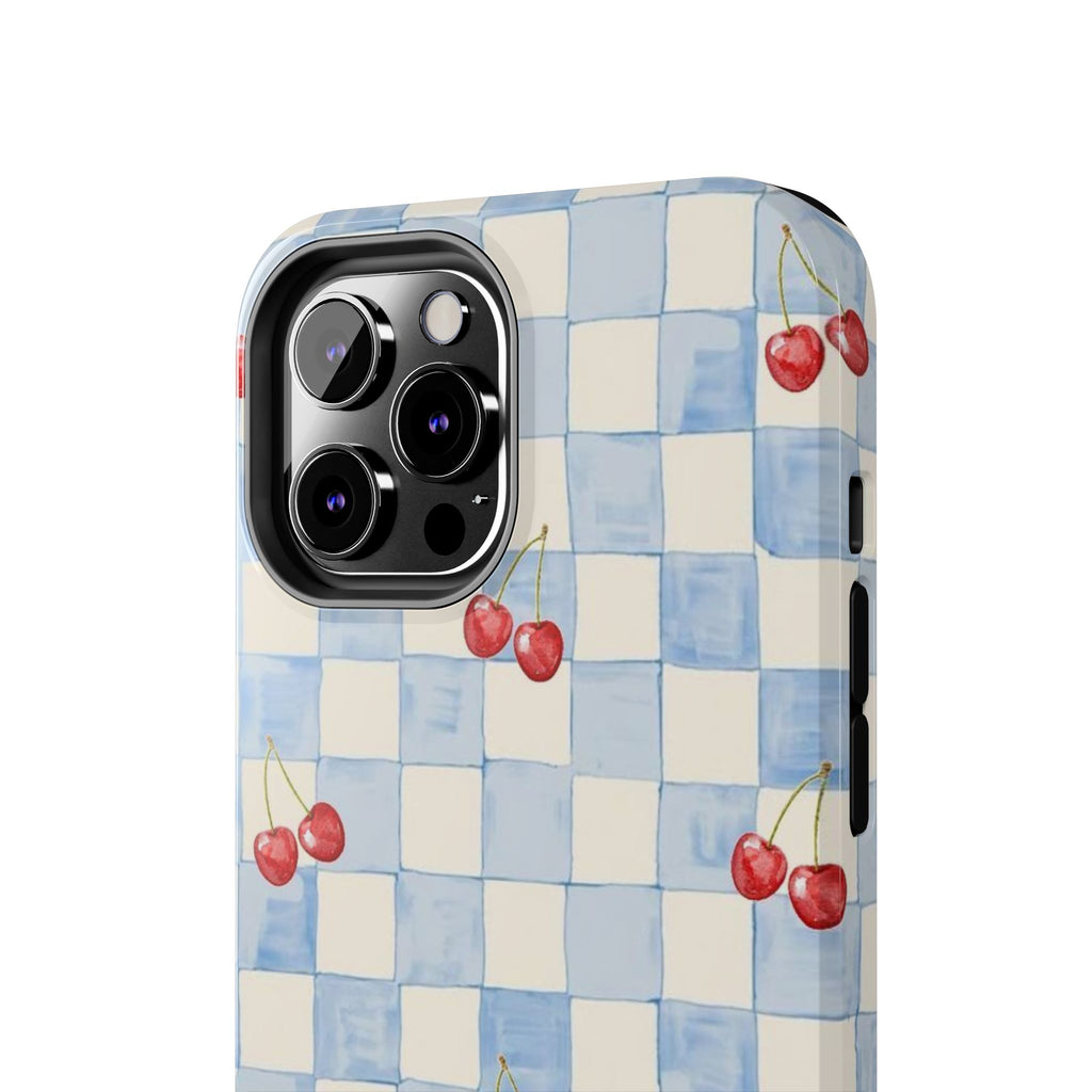Retro Blue Plaid Cherry Pattern Phone Case
