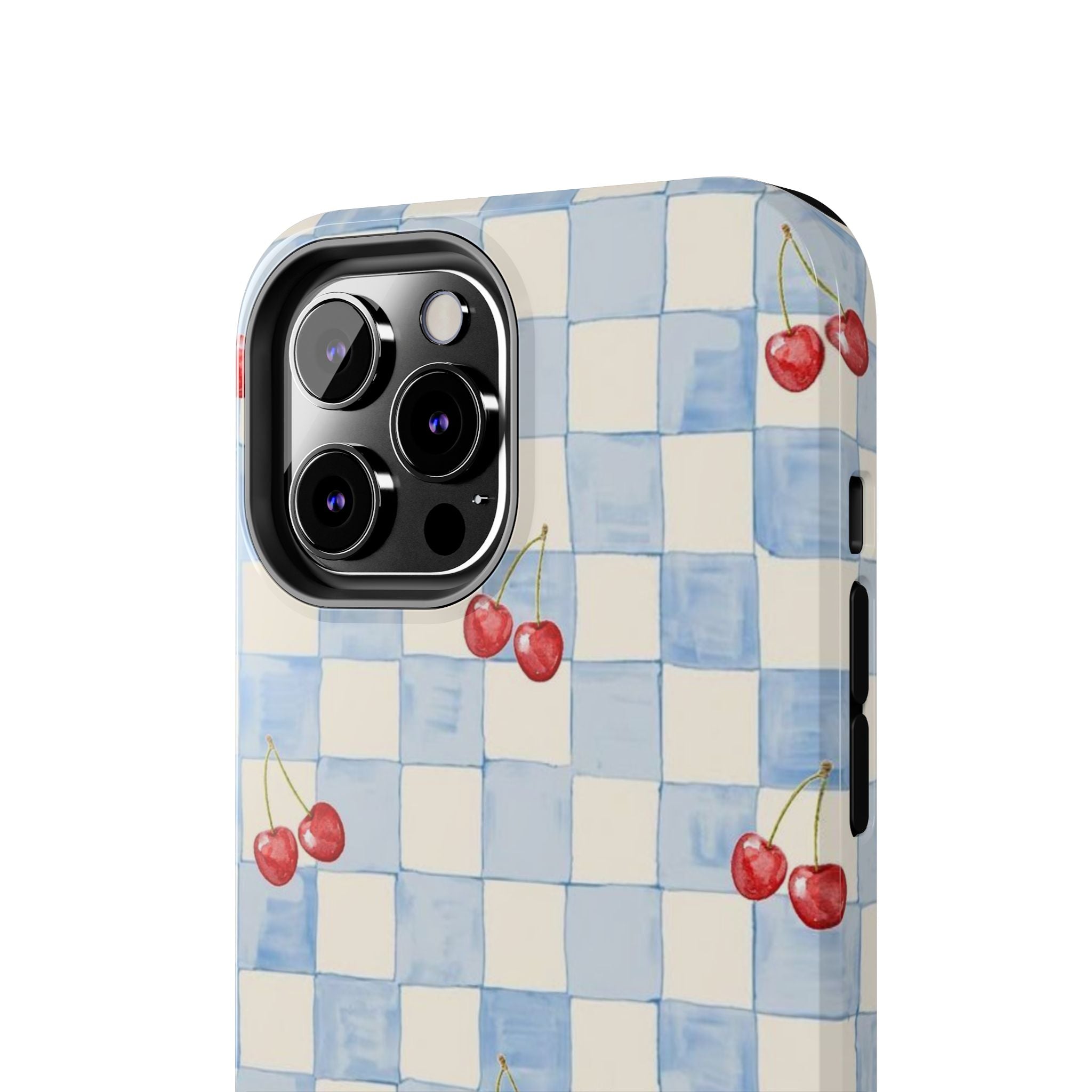 Retro Blue Plaid Cherry Pattern Phone Case
