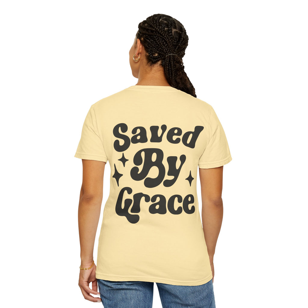 Garment-Dyed T-Shirt with 'Saved By Grace' Design