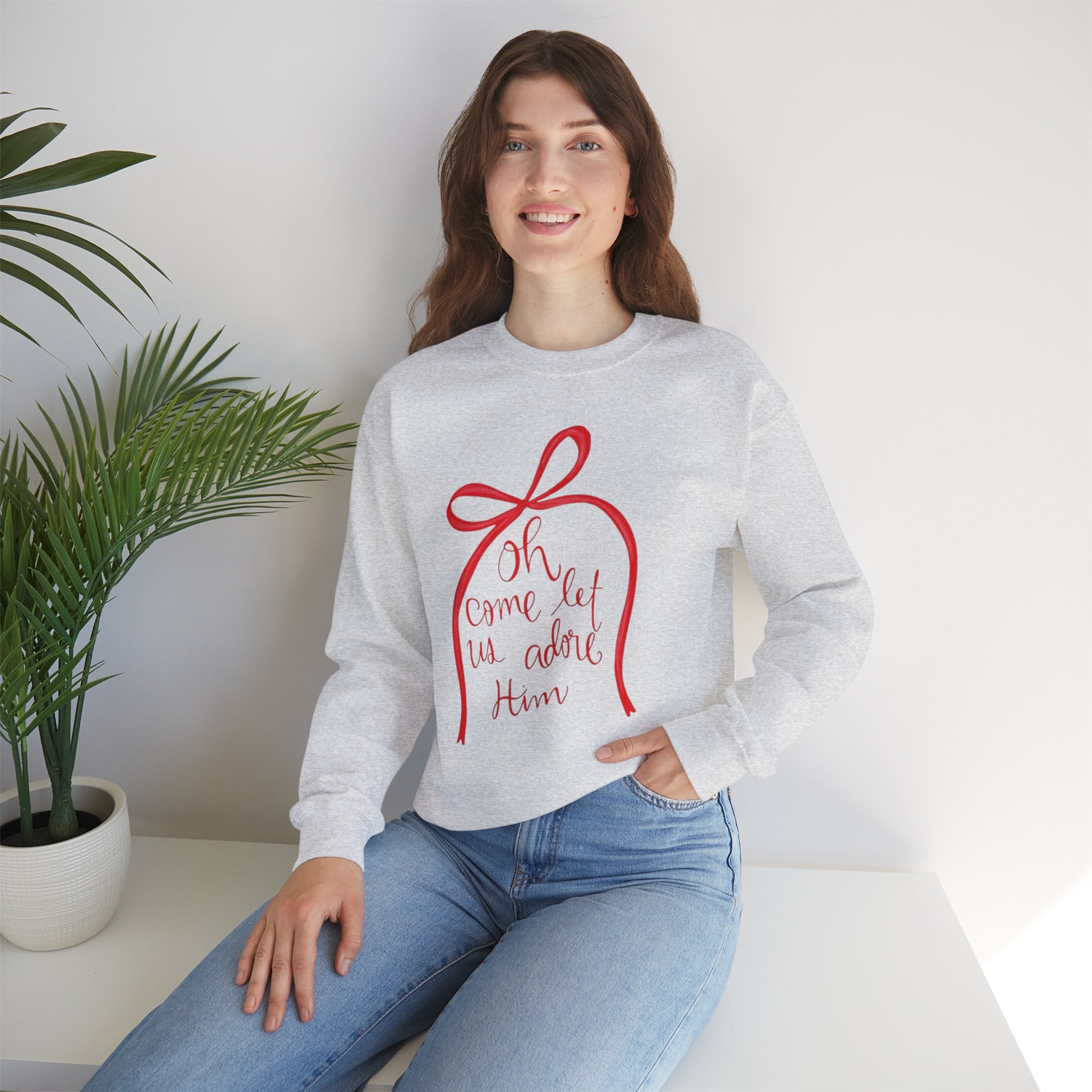 Let Us Adore Him Bow Crewneck Sweatshirt