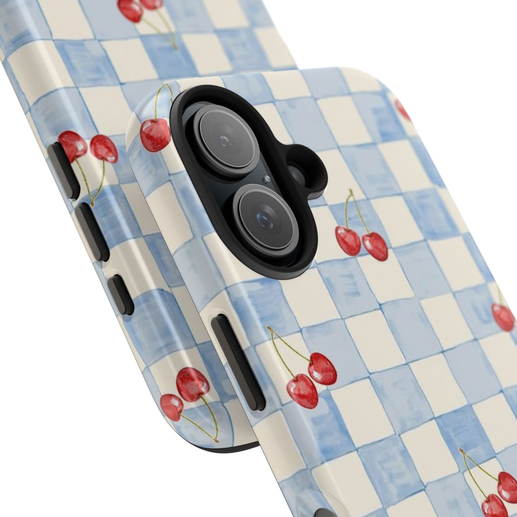 Retro Blue Plaid Cherry Pattern Phone Case