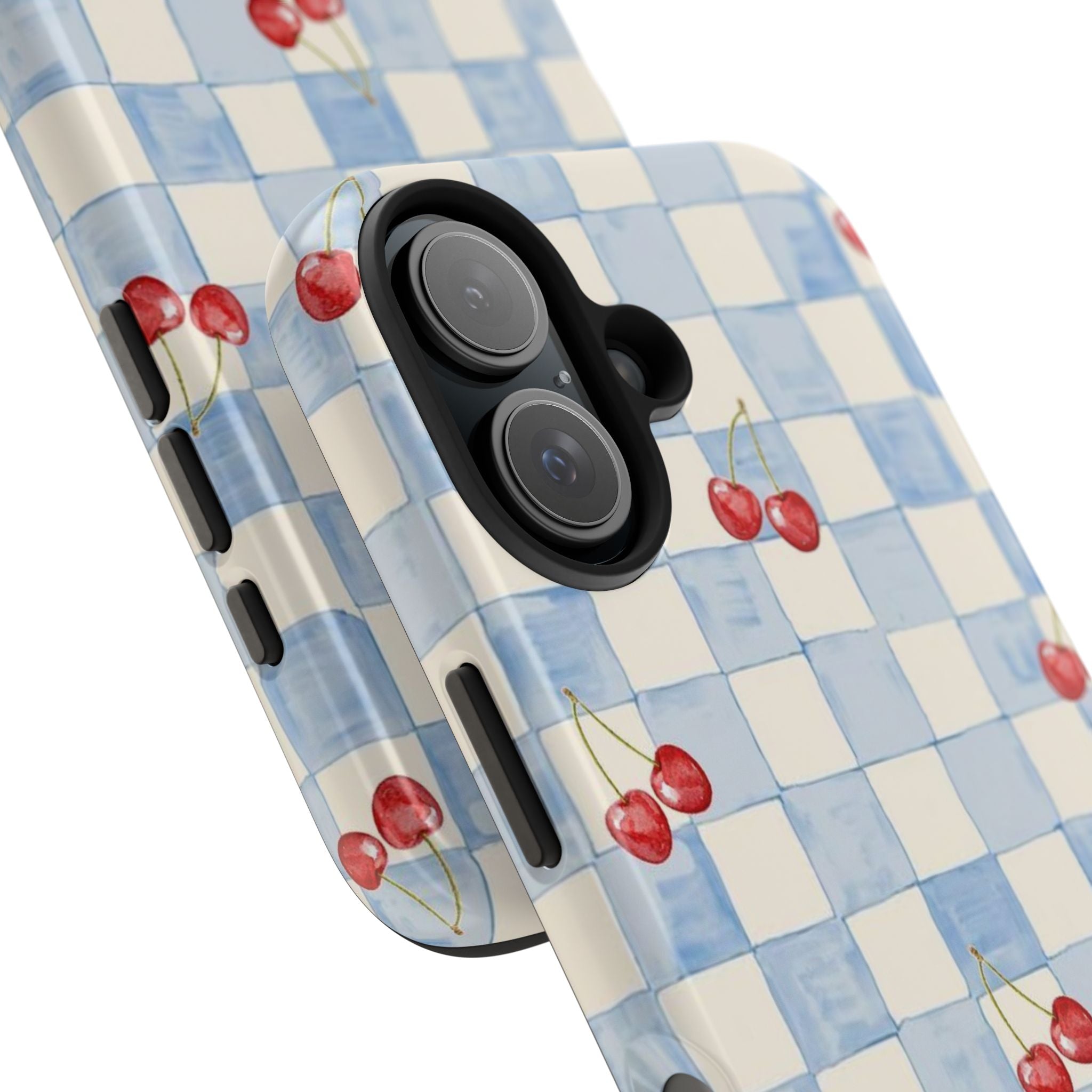 Retro Blue Plaid Cherry Pattern Phone Case