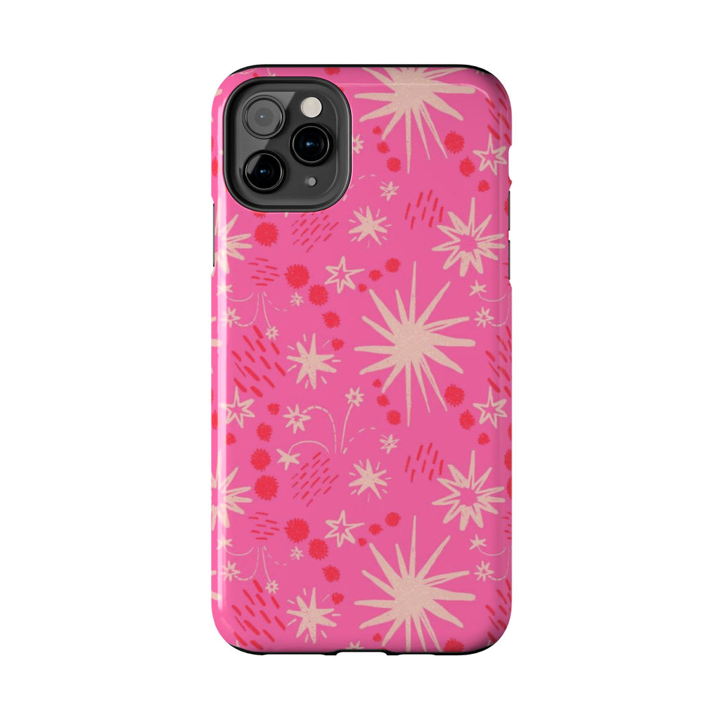 Tough Phone Case — Pink Retro Starburst Floral Protective Cover