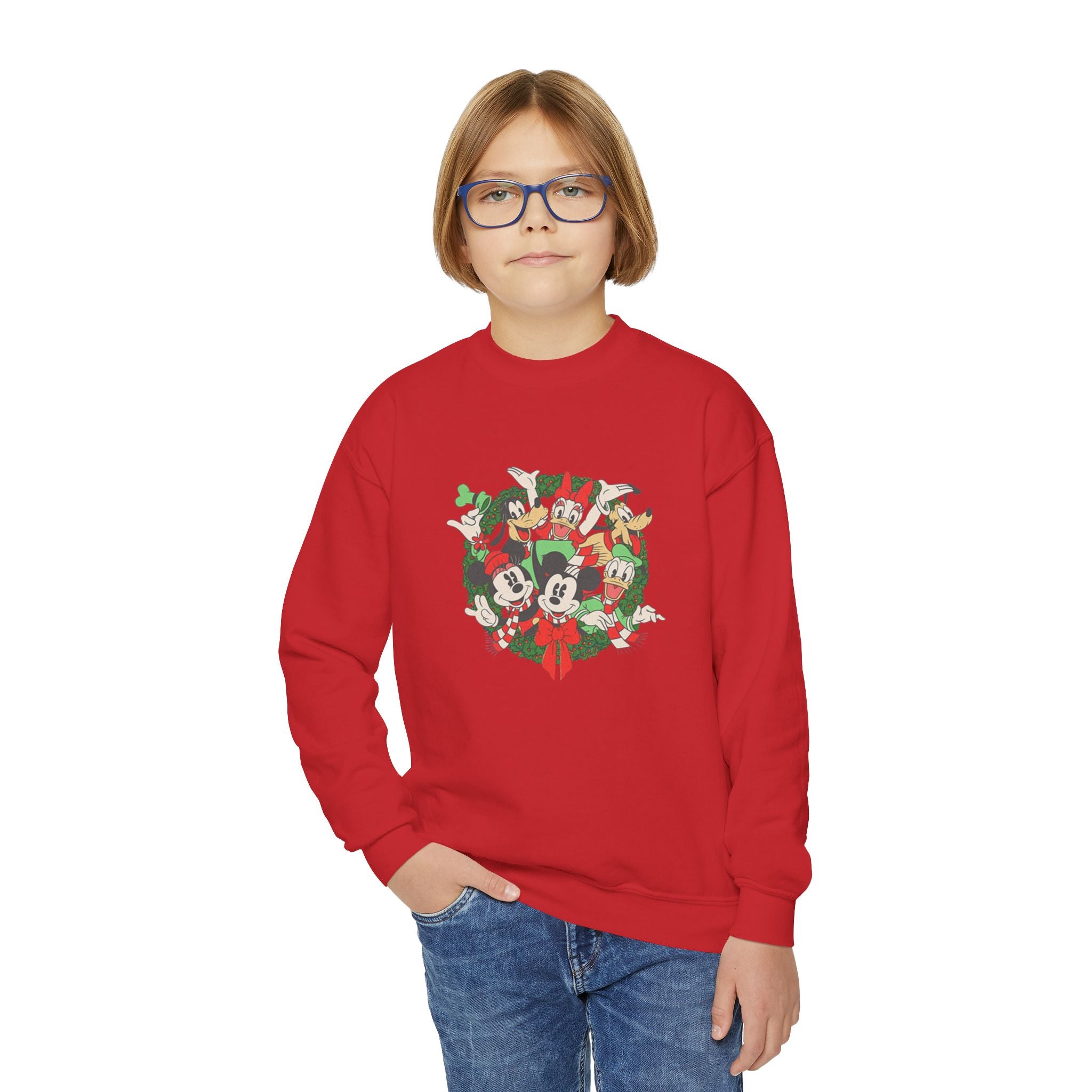 Youth Holiday Mickey Wreath Crewneck Sweatshirt