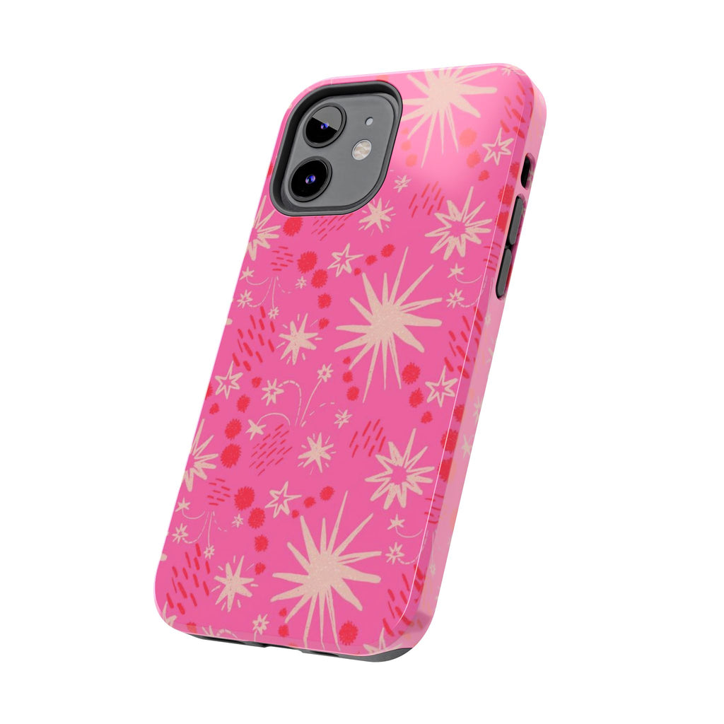 Tough Phone Case — Pink Retro Starburst Floral Protective Cover