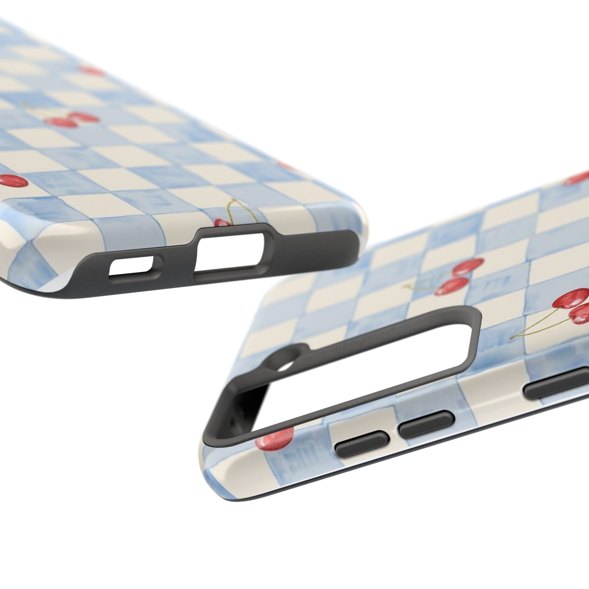 Retro Blue Plaid Cherry Pattern Phone Case